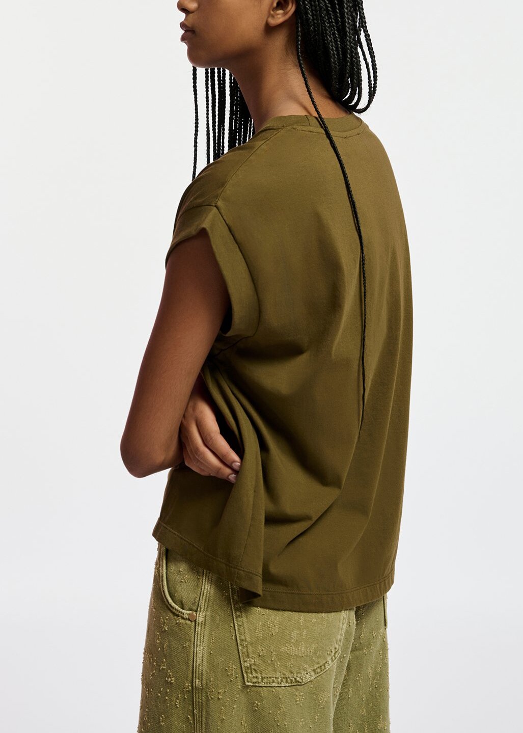Khaki organic cotton T-shirt with popcorn embroidery RE—SSENTIEL | Essentiel second hand