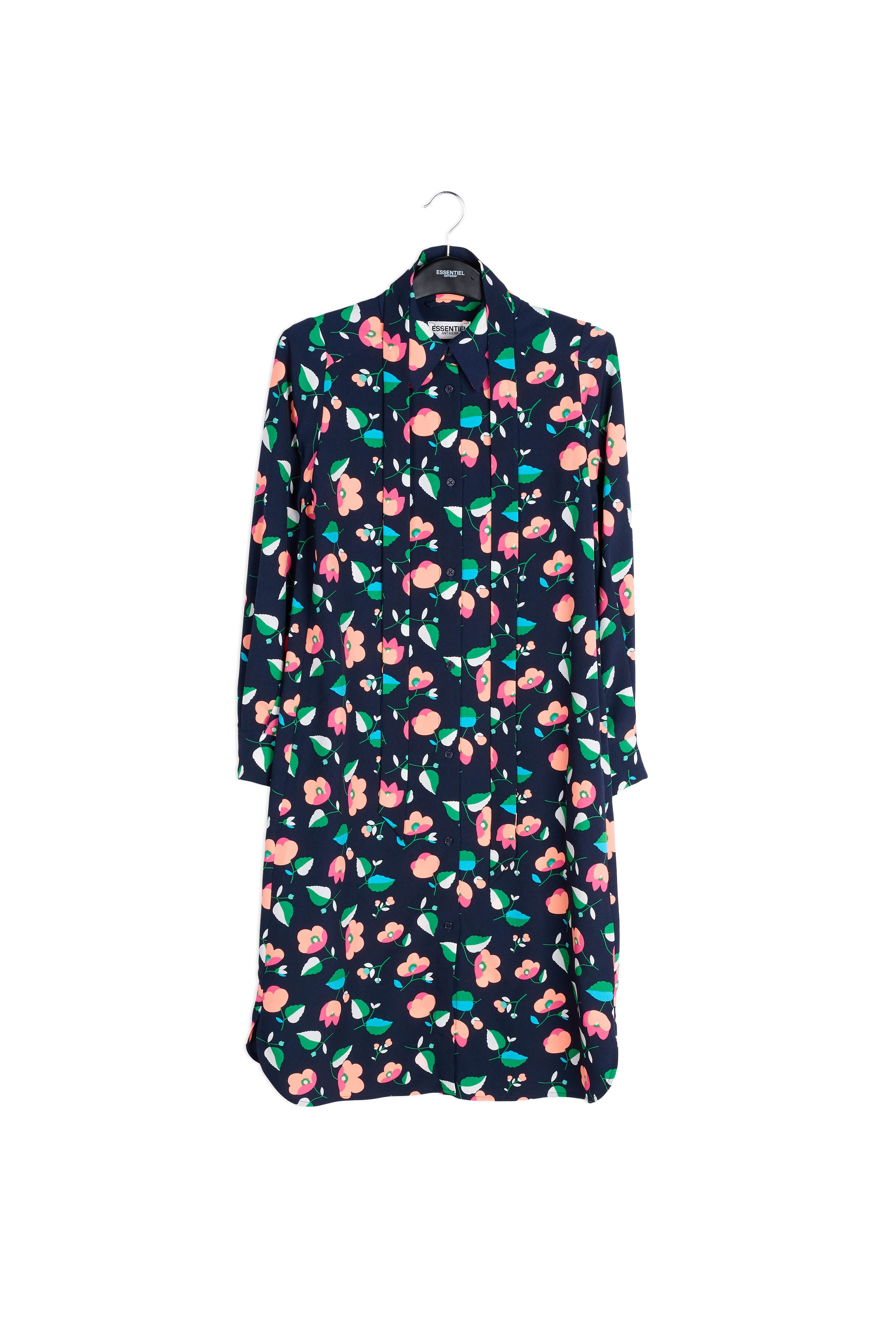 Navy blue floral shirt dress RE—SSENTIEL | Essentiel second hand