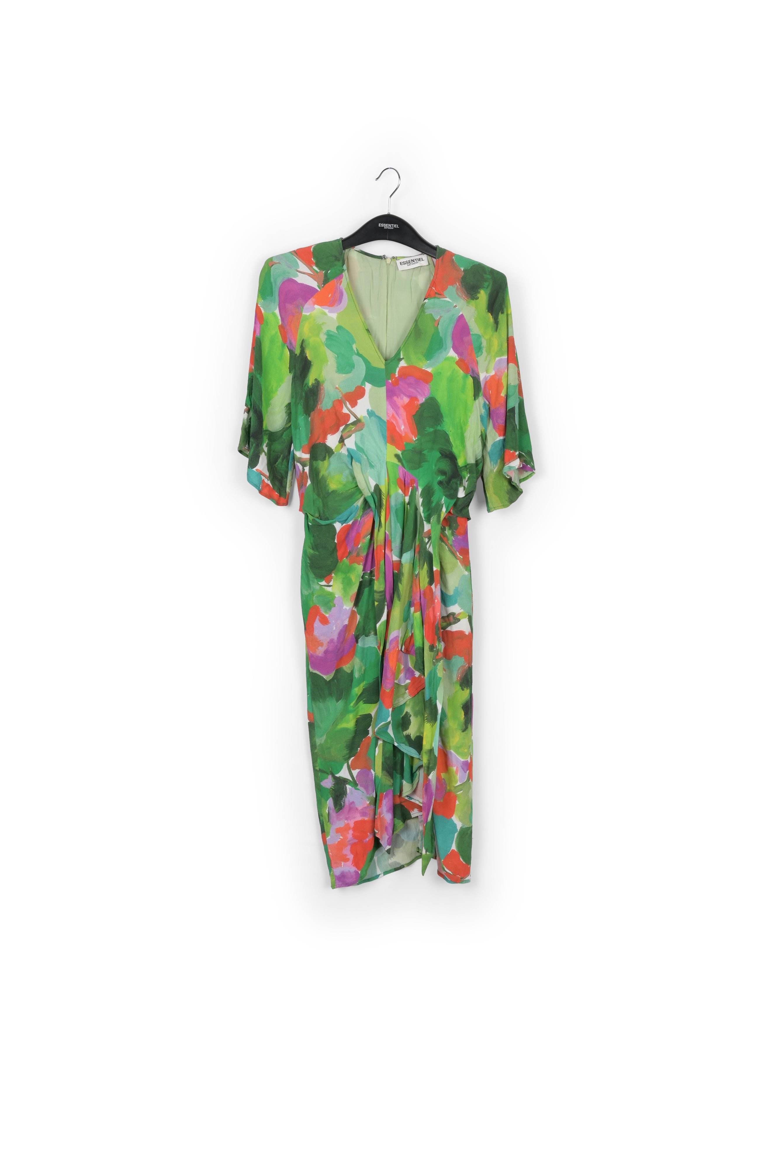 Green, lilac and orange watercolor-print midi dress RE—SSENTIEL | Essentiel second hand
