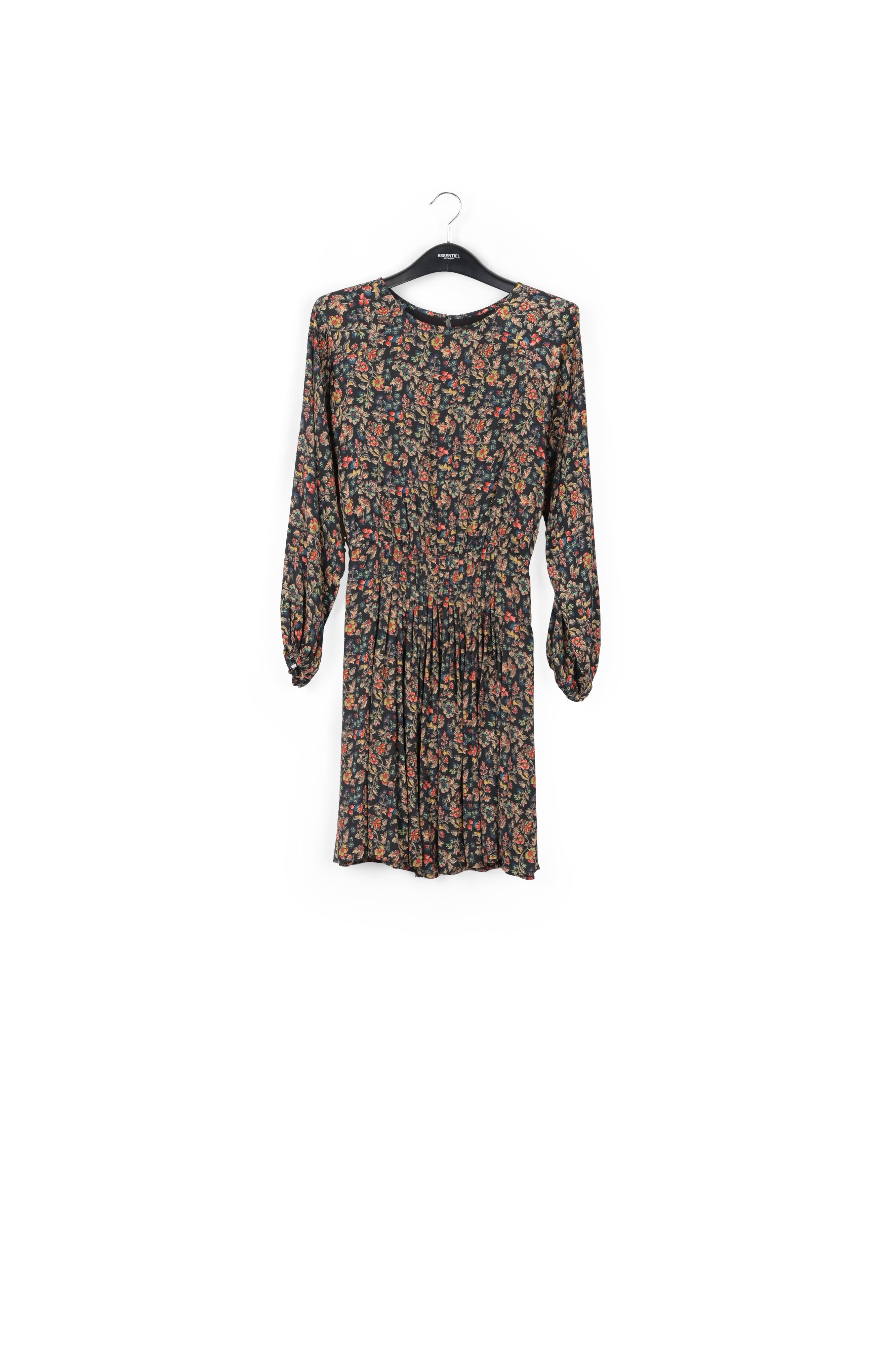 Brown long-sleeved mini dress with flower print RE—SSENTIEL | Essentiel second hand