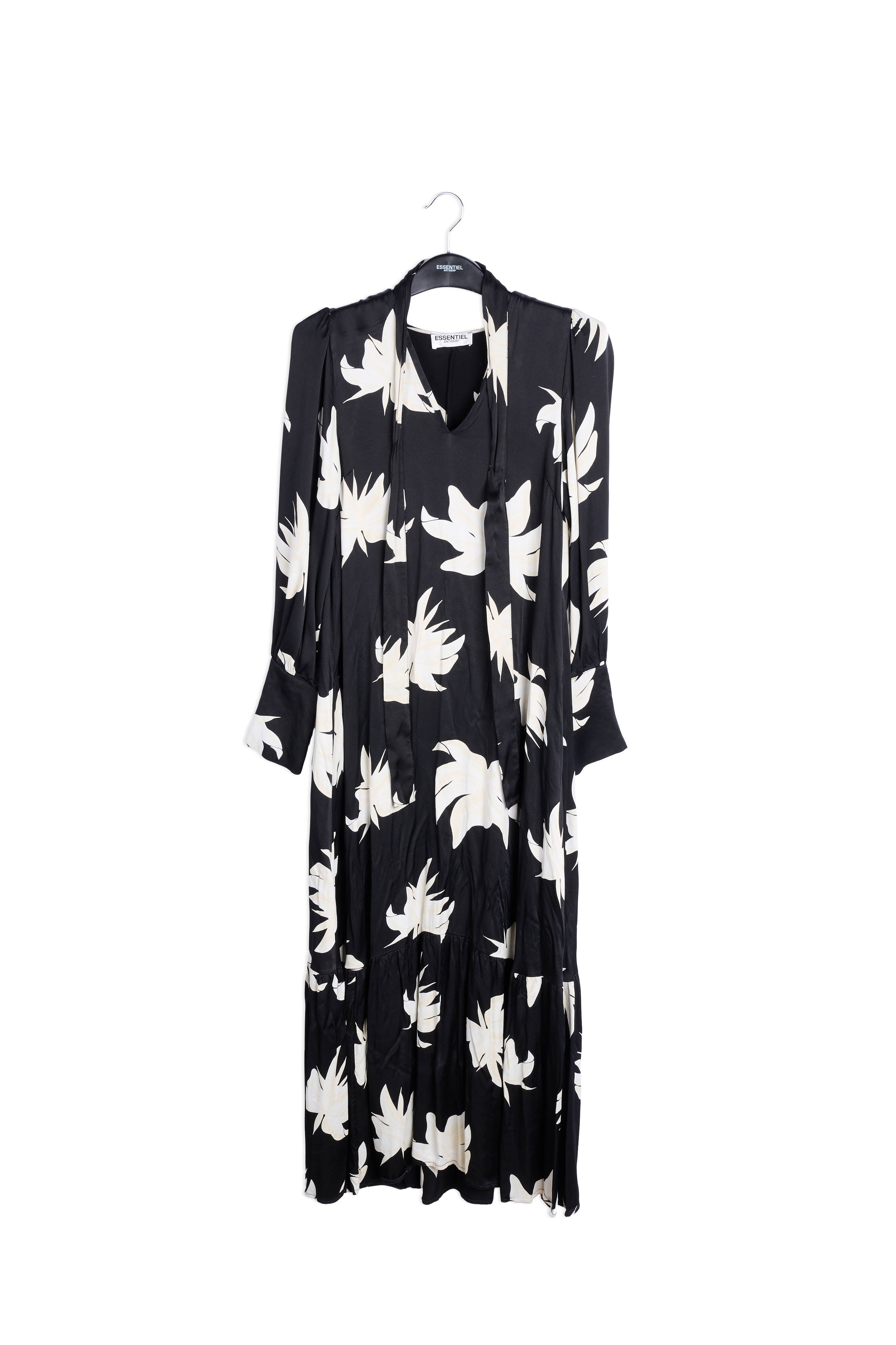 Black and off-white floral print maxi dress RE—SSENTIEL | Essentiel second hand