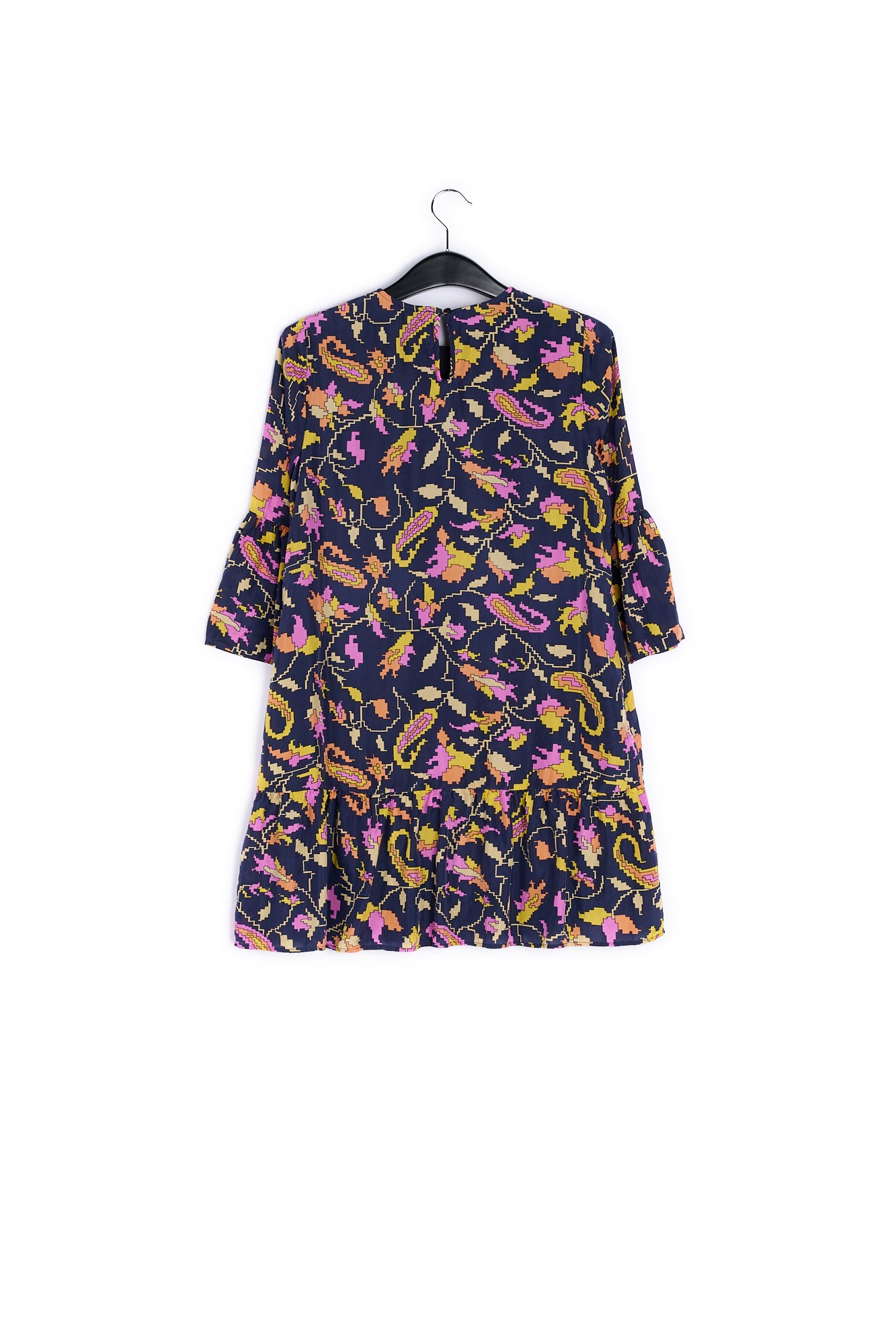 Bruine zijden gebloemde mini-jurk RE—SSENTIEL | Essentiel second hand