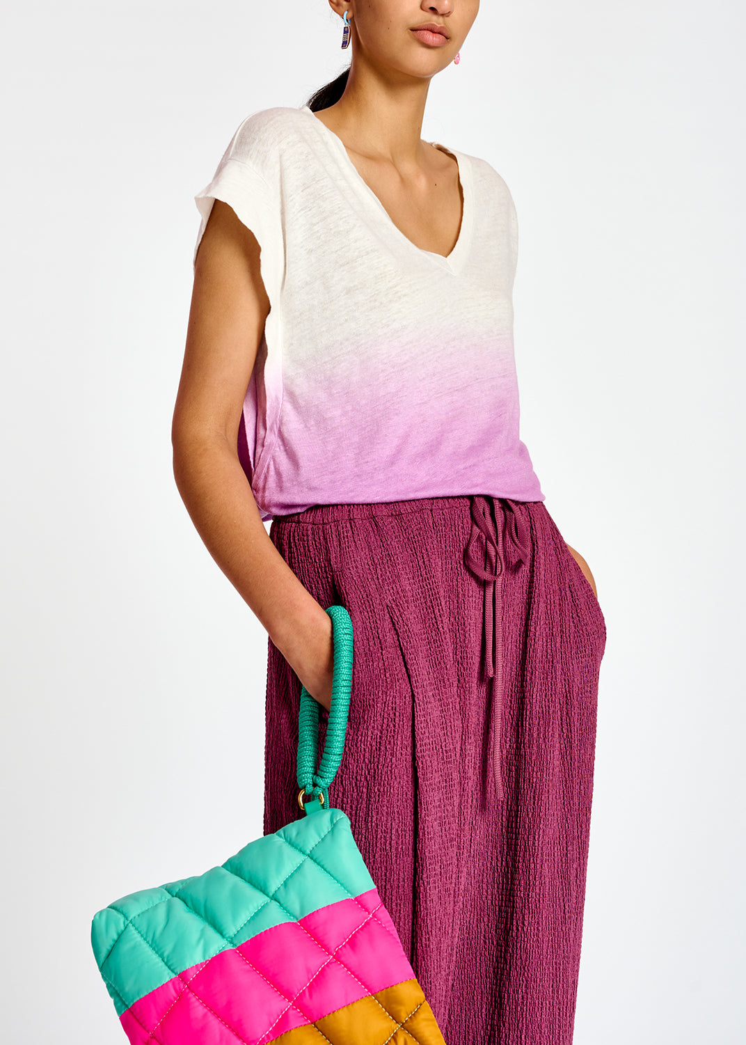 Lilac dip-dye linen t-shirt RE—SSENTIEL | Essentiel second hand