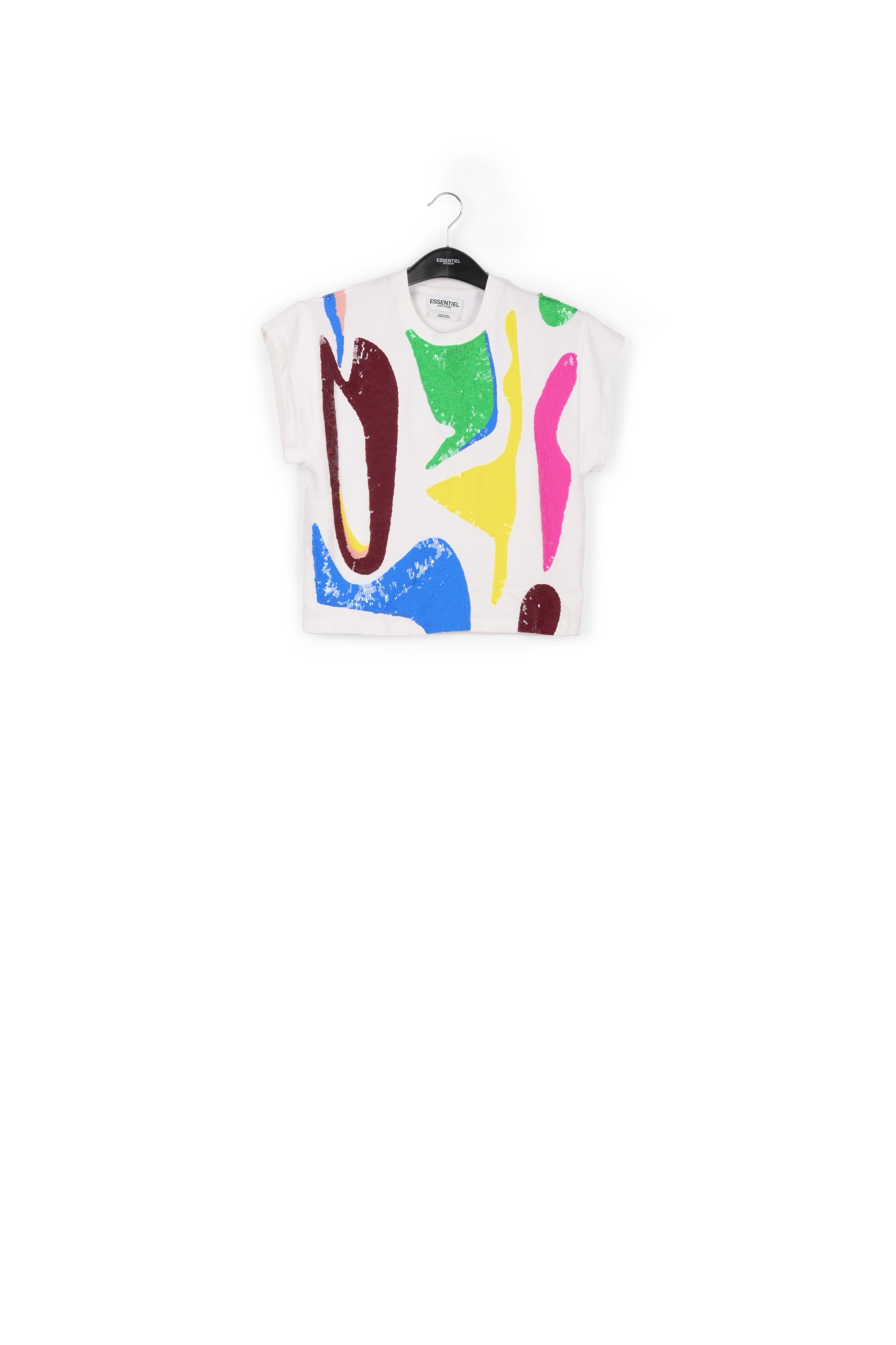 Off-white short-sleeved sweatshirt with multicolor sequin embroideries RE—SSENTIEL | Essentiel second hand