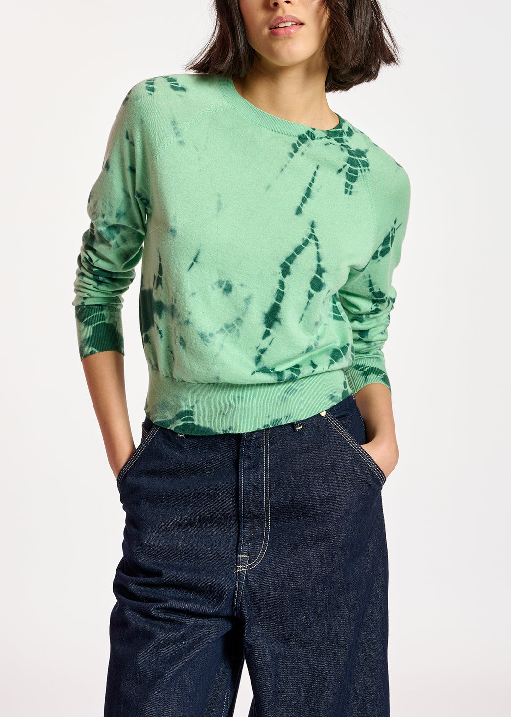 Mint green and dark green tie-dye sweater RE—SSENTIEL | Essentiel second hand
