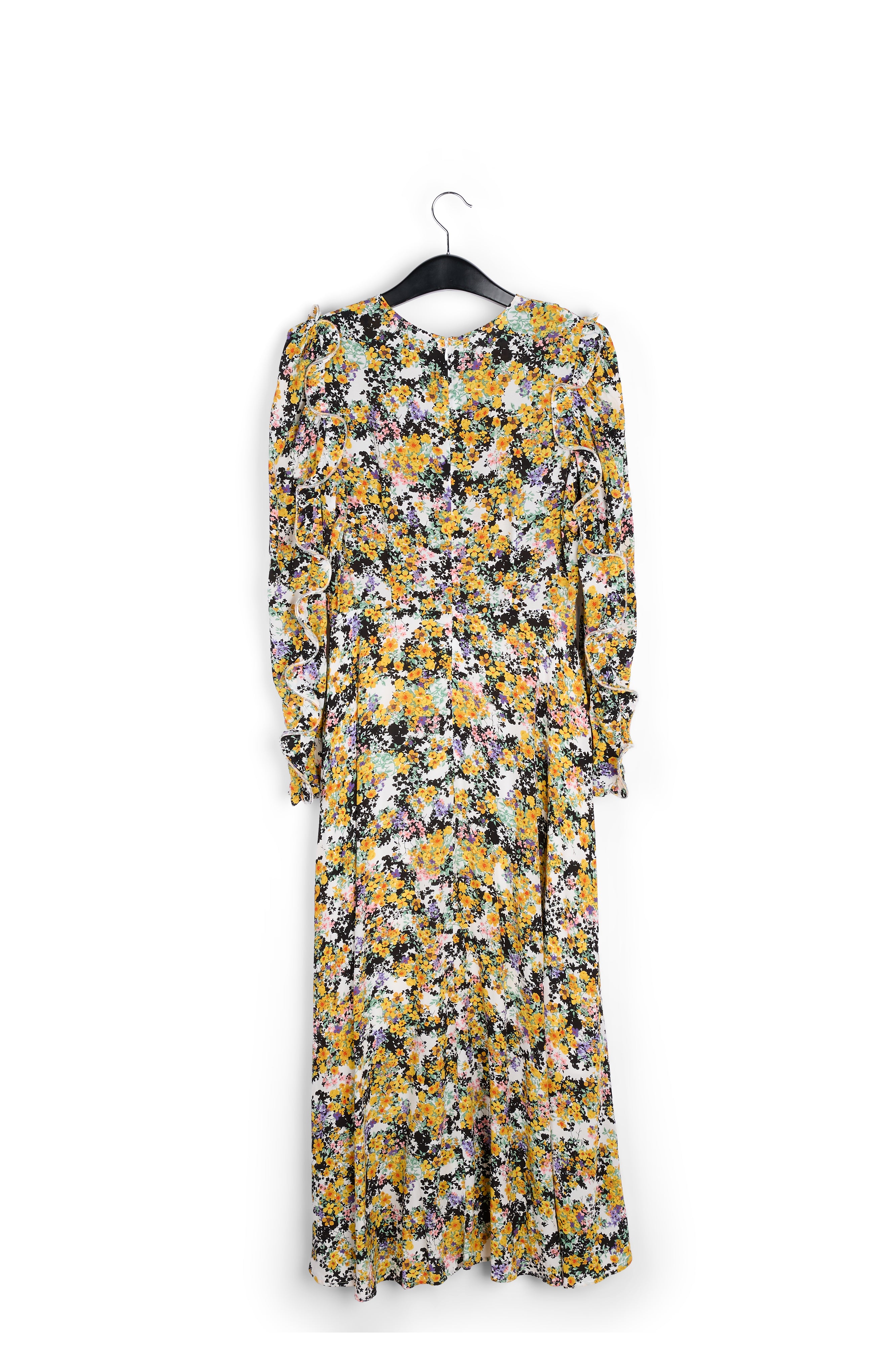 Gebroken witte maxi-jurk met bloemen en ruches RE—SSENTIEL | Essentiel second hand