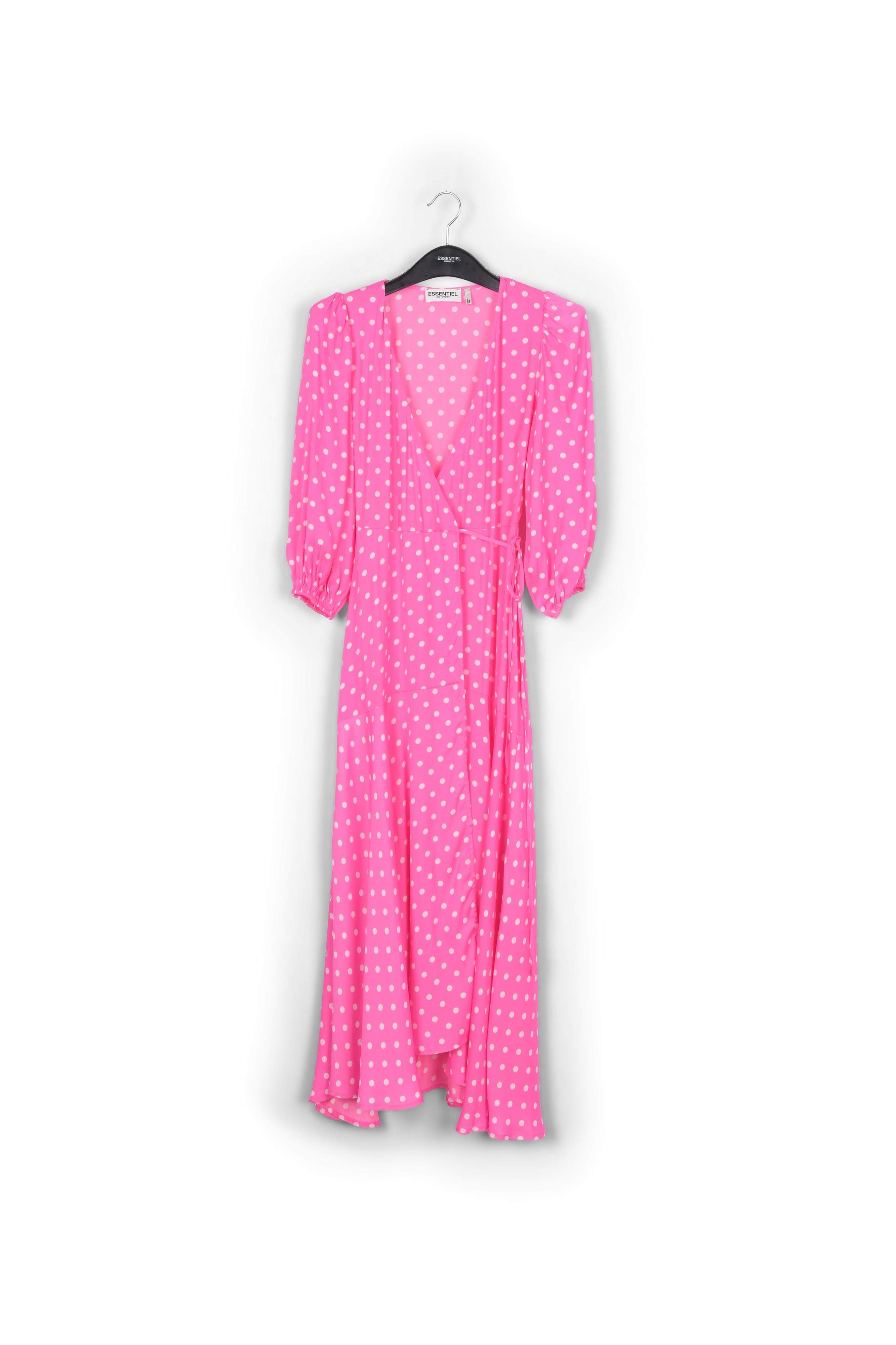 Neon pink polka dot wrap maxi dress RE—SSENTIEL | Essentiel second hand