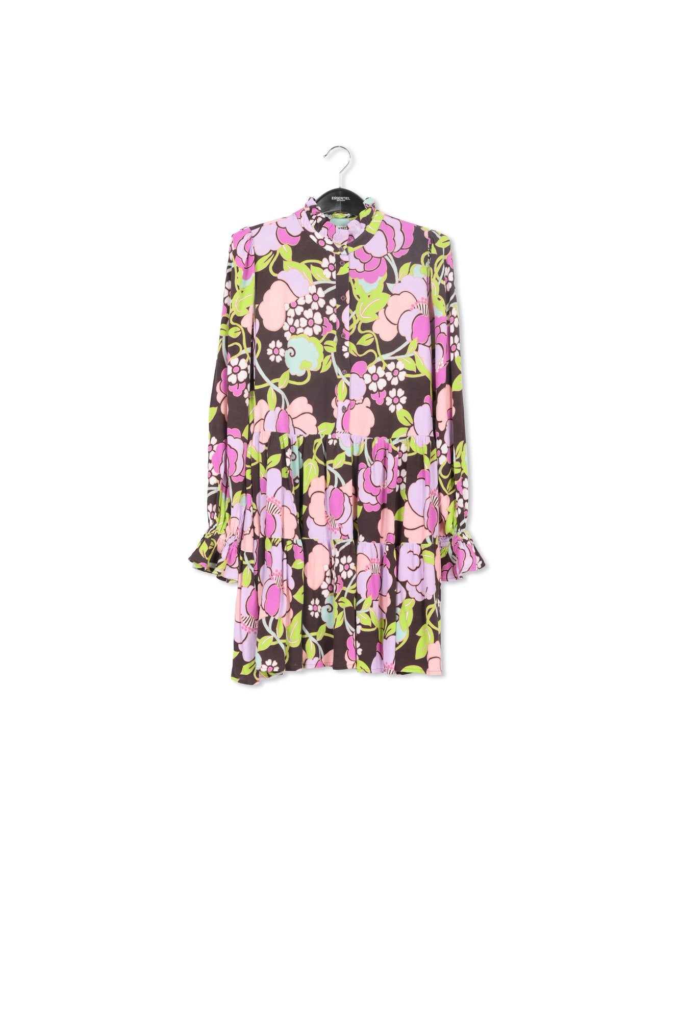 Zwarte midi-jurk met volants en bloemen RE—SSENTIEL | Essentiel second hand