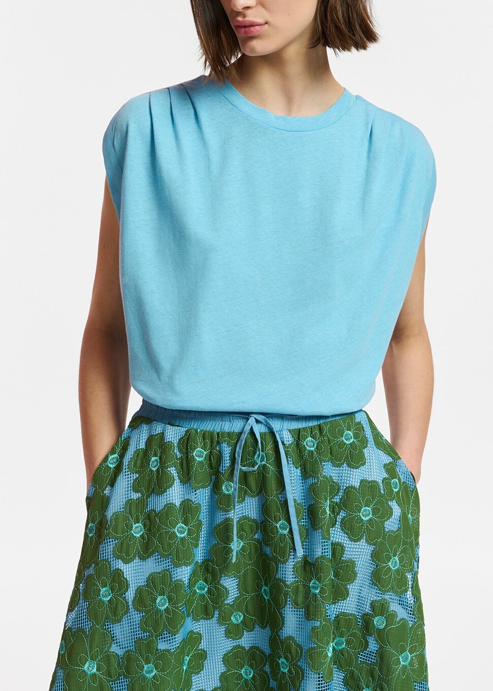 Blue cotton-linen T-shirt RE—SSENTIEL | Essentiel second hand