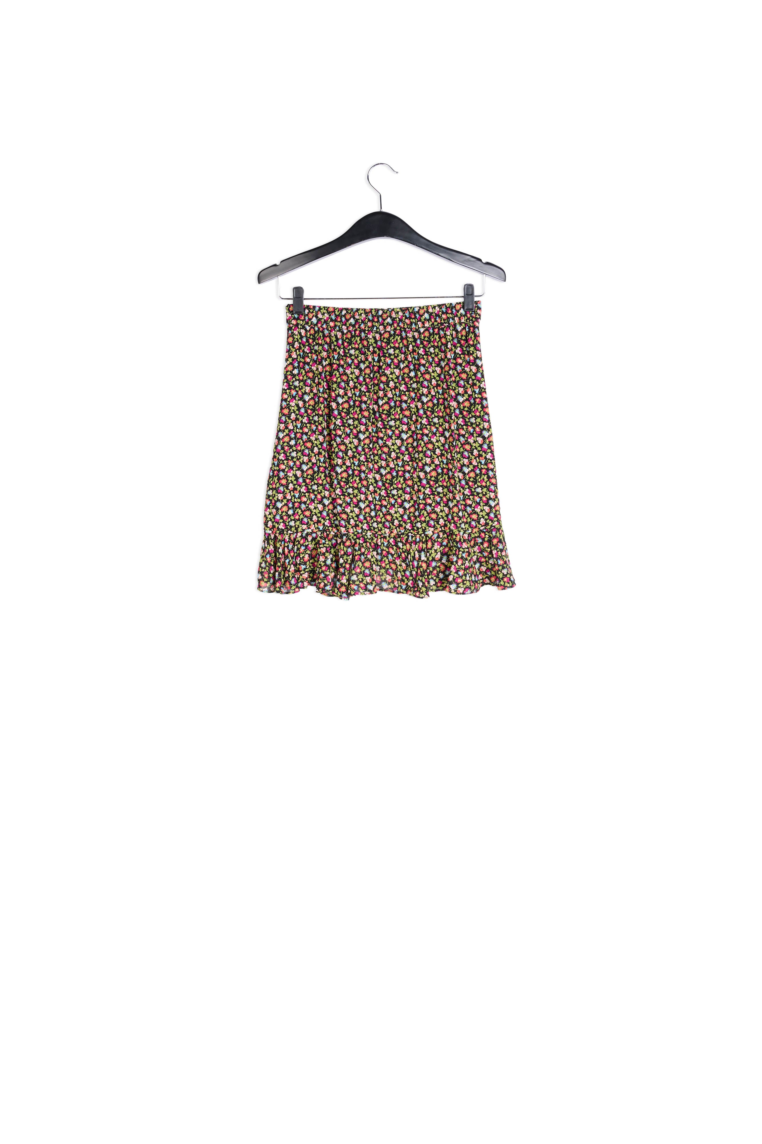 Minijupe portefeuille noire, vert clair et fuchsia à imprimé floral RE—SSENTIEL | Essentiel second hand