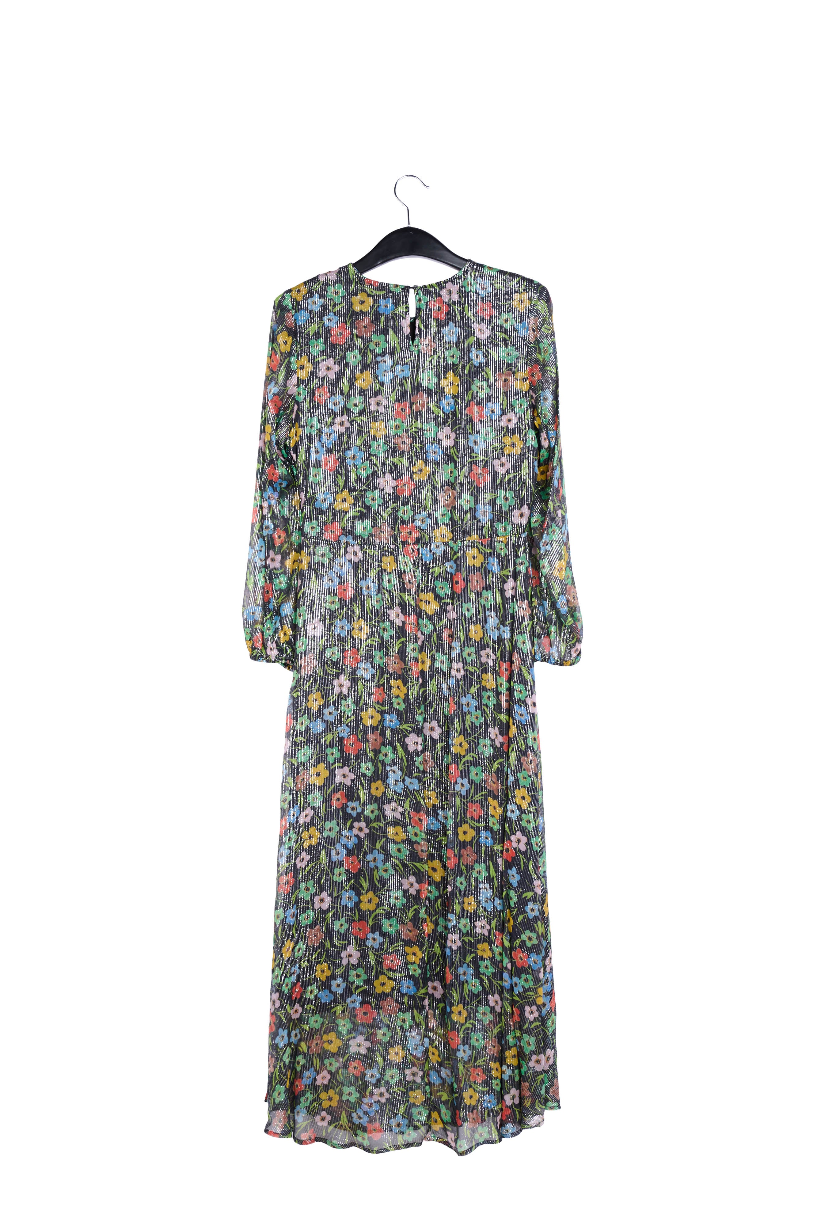 Black floral print midi dress with shiny thread RE—SSENTIEL | Essentiel second hand