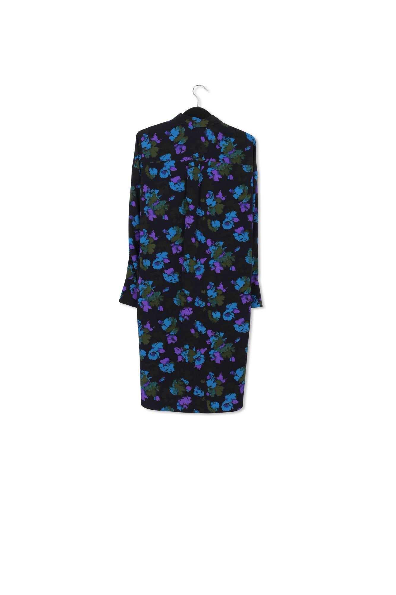 Black and blue floral print midi shirt dress RE—SSENTIEL | Essentiel second hand