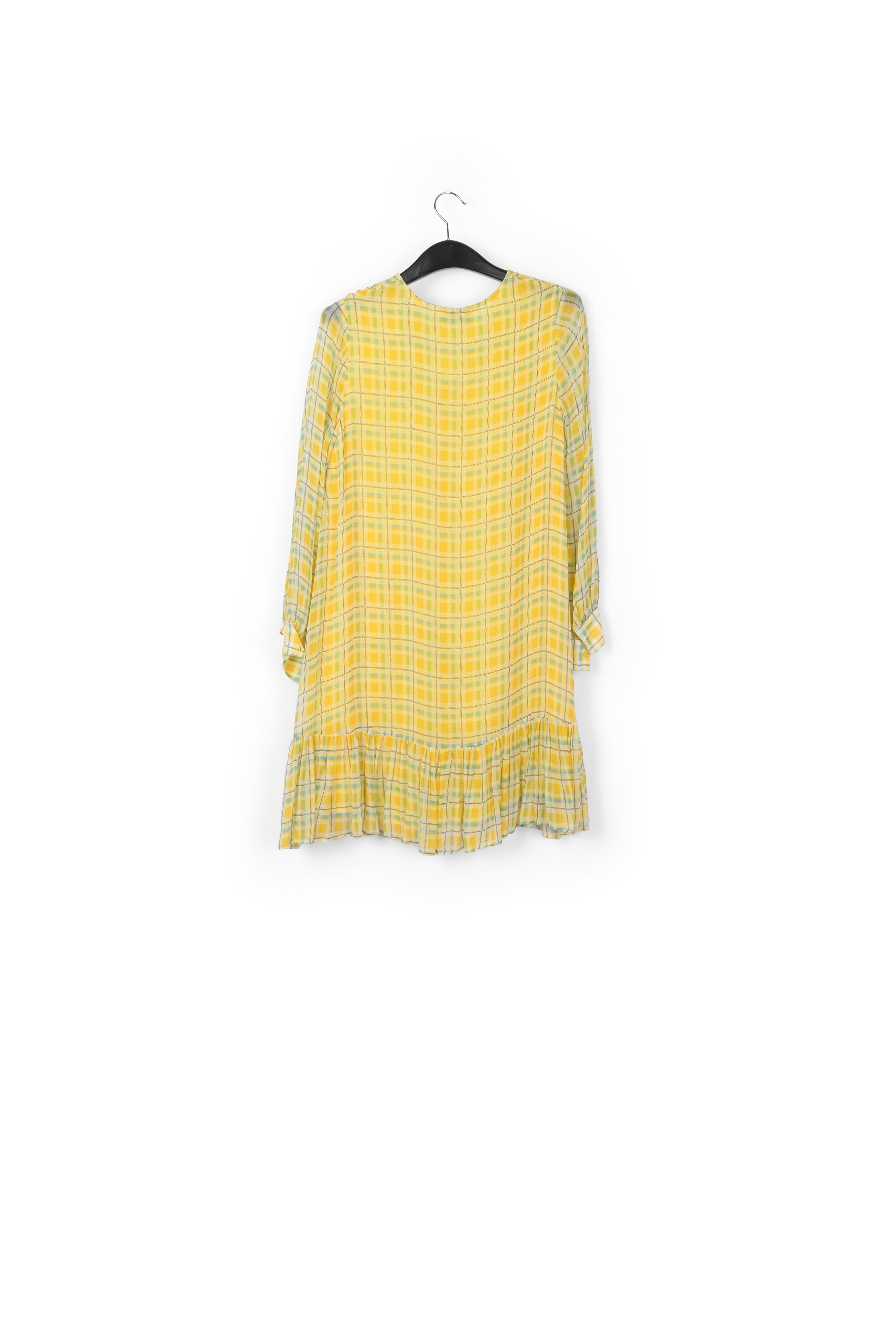 Mini robe fleurie à carreaux jaune et bleu clair RE—SSENTIEL | Essentiel second hand