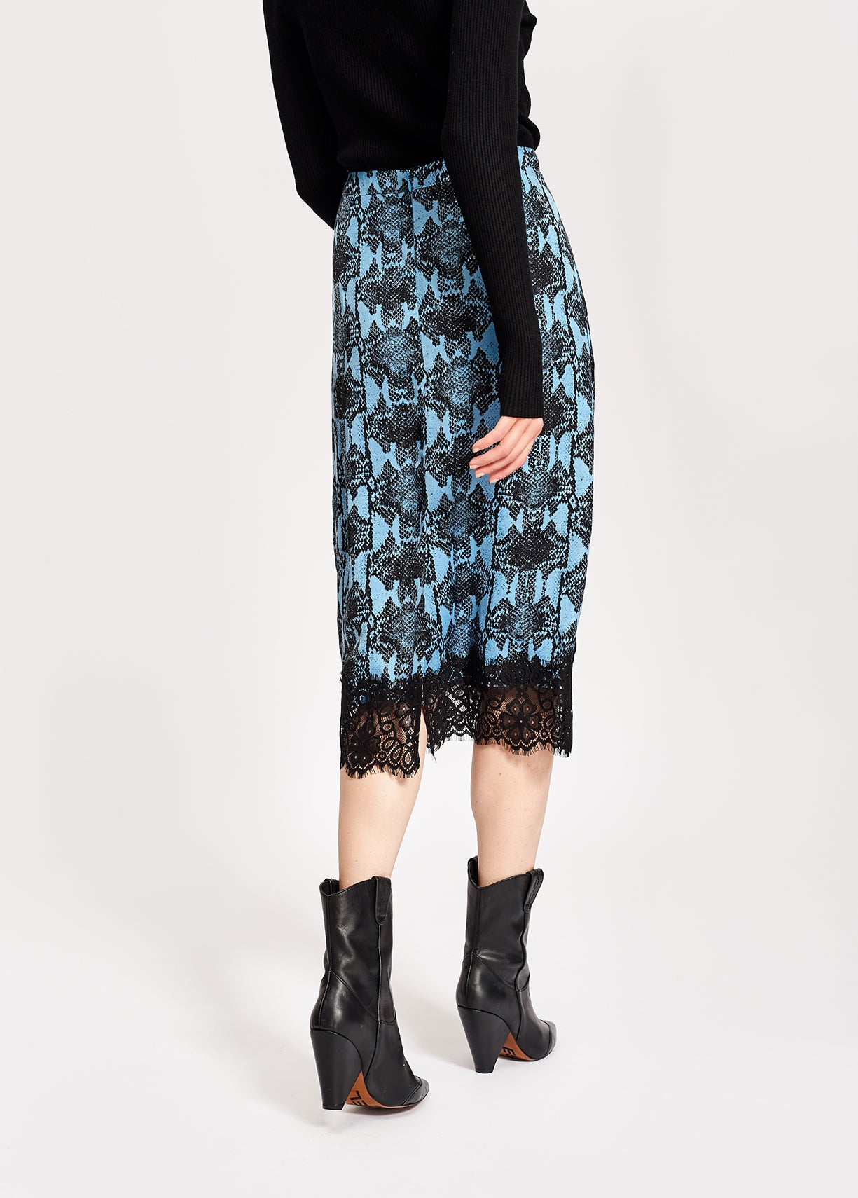 Jupe crayon bleue à imprimé serpent RE—SSENTIEL | Essentiel second hand