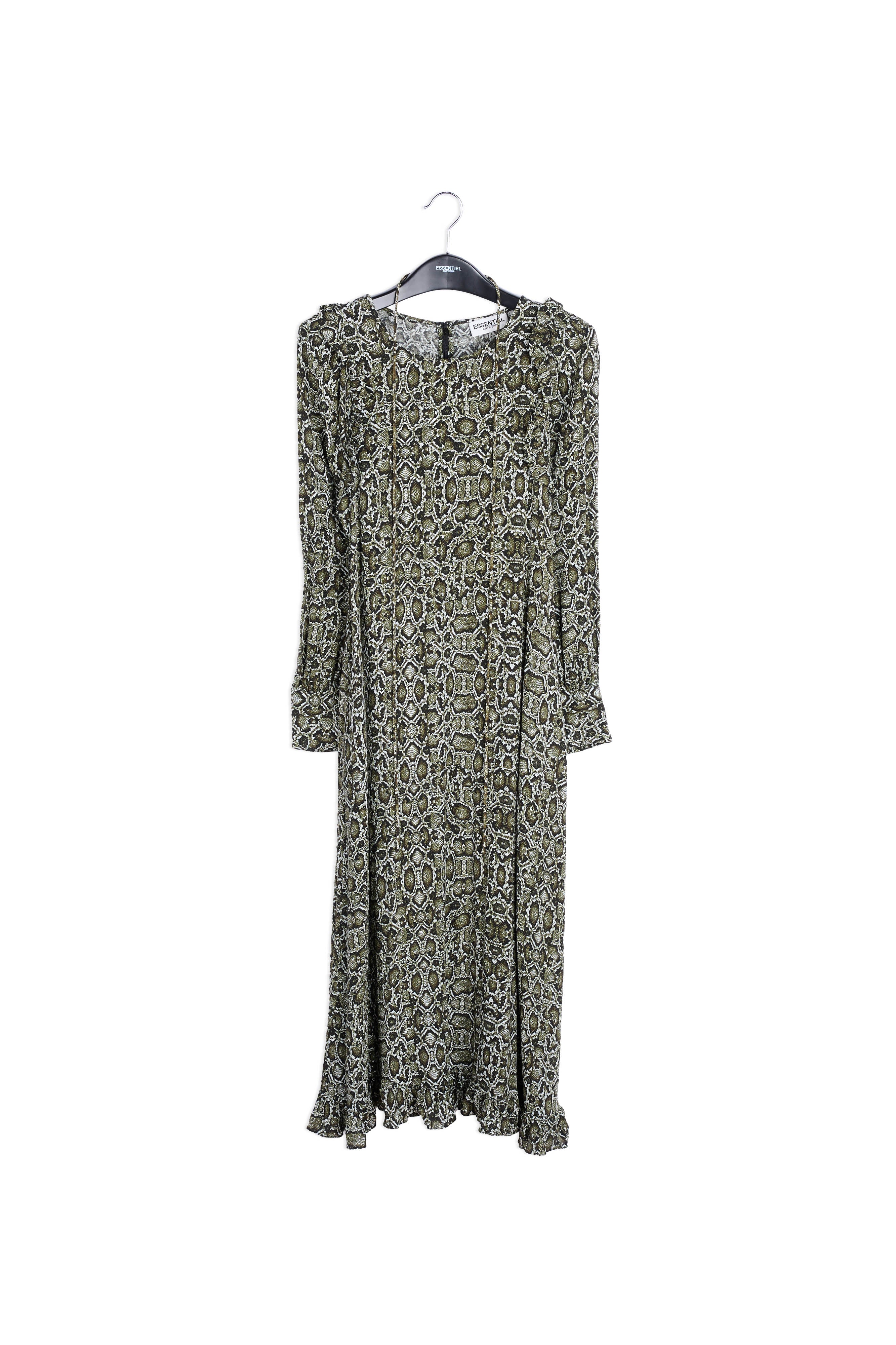 Kakigroene midi-jurk met slangenprint RE—SSENTIEL | Essentiel second hand