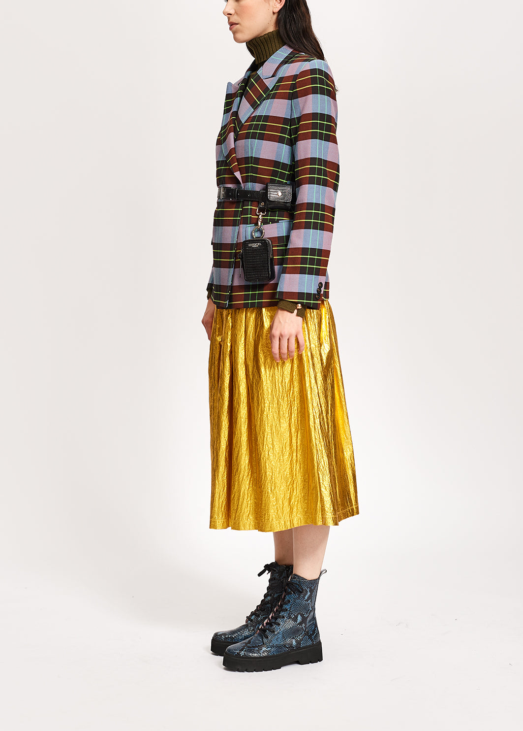 Gold metallic foil pleated midi skirt RE—SSENTIEL | Essentiel second hand