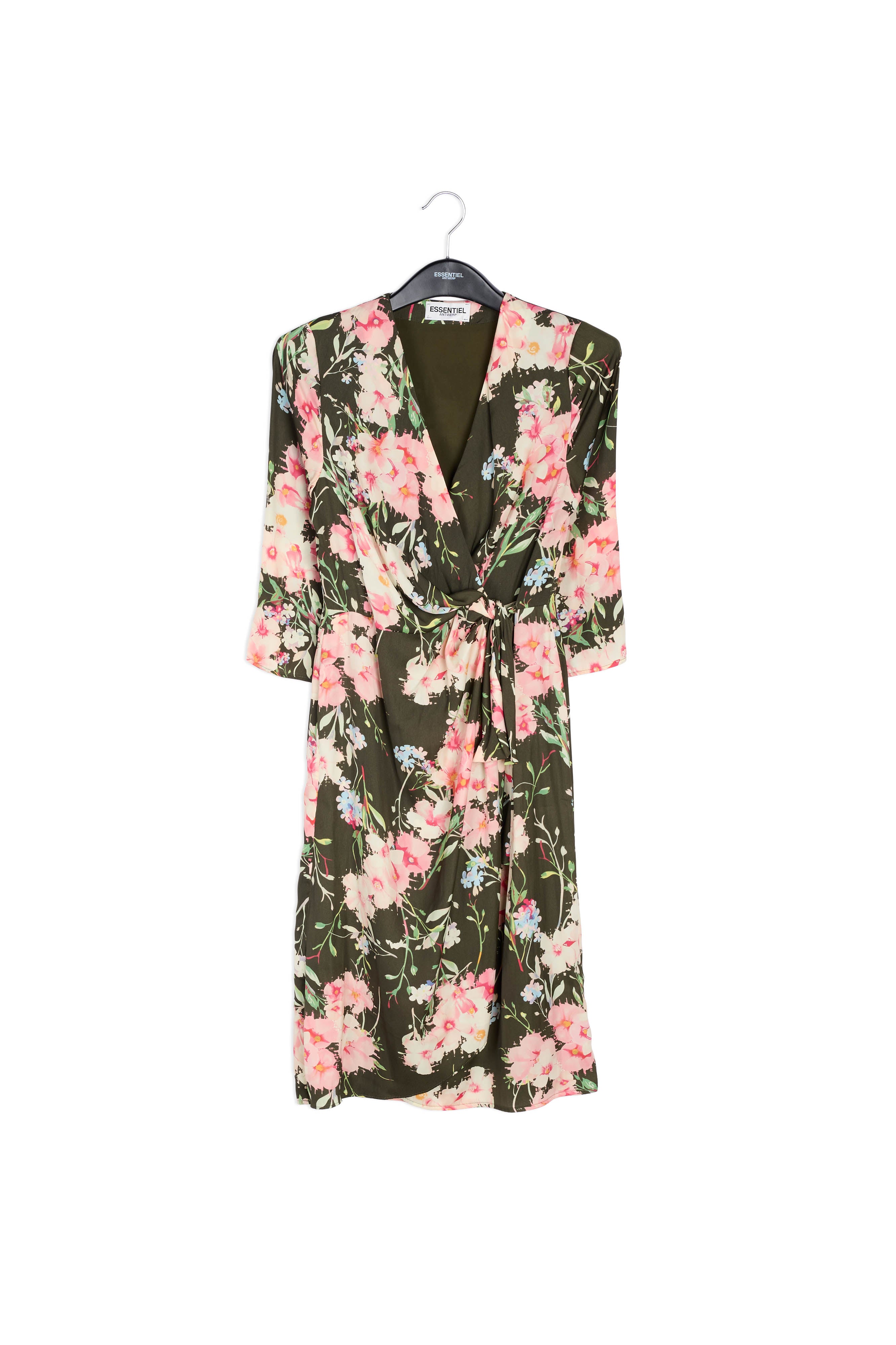Khaki floral wrap dress RE—SSENTIEL | Essentiel second hand
