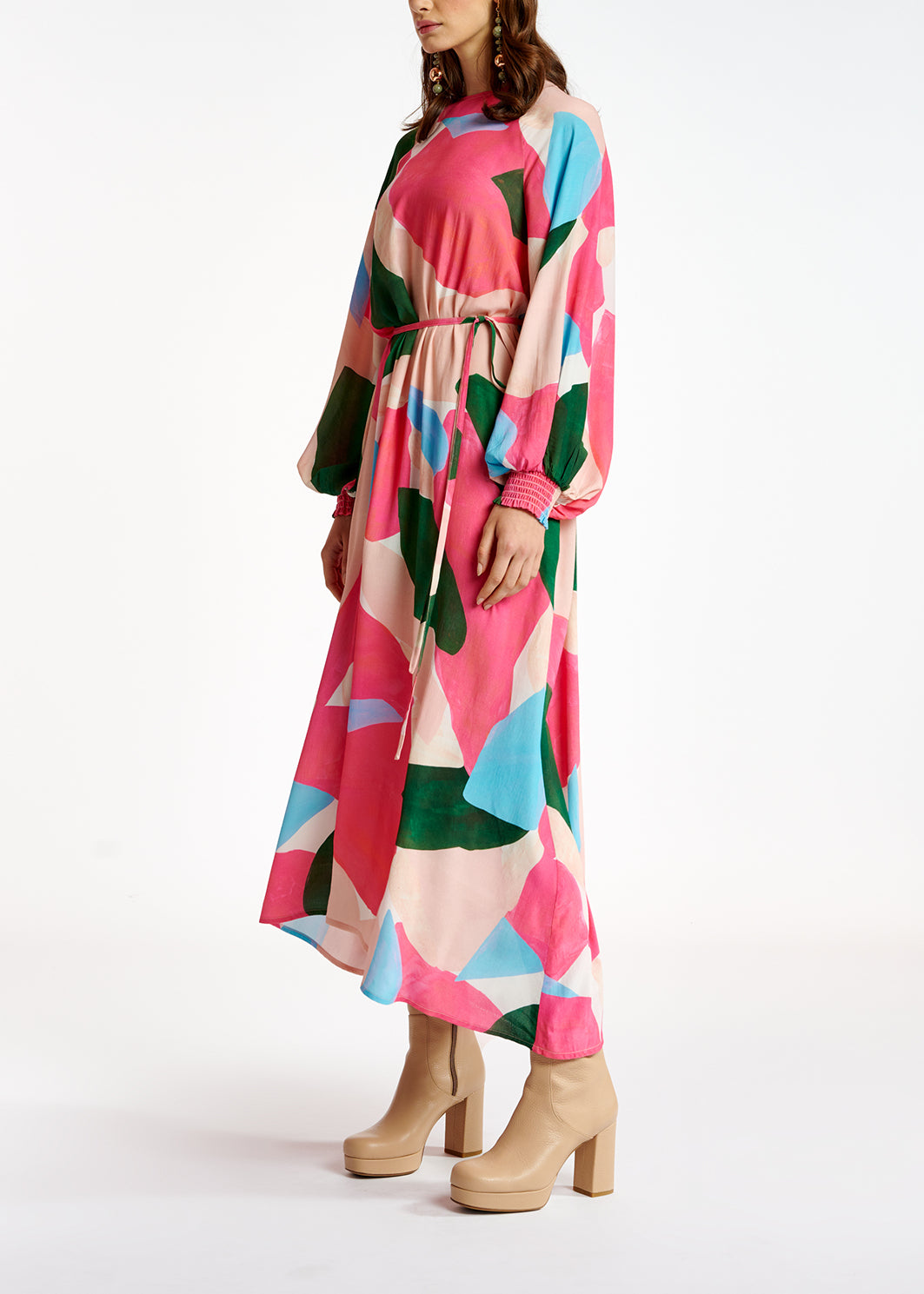 Light pink, pink and blue maxi-dress with graphic print RE—SSENTIEL | Essentiel second hand