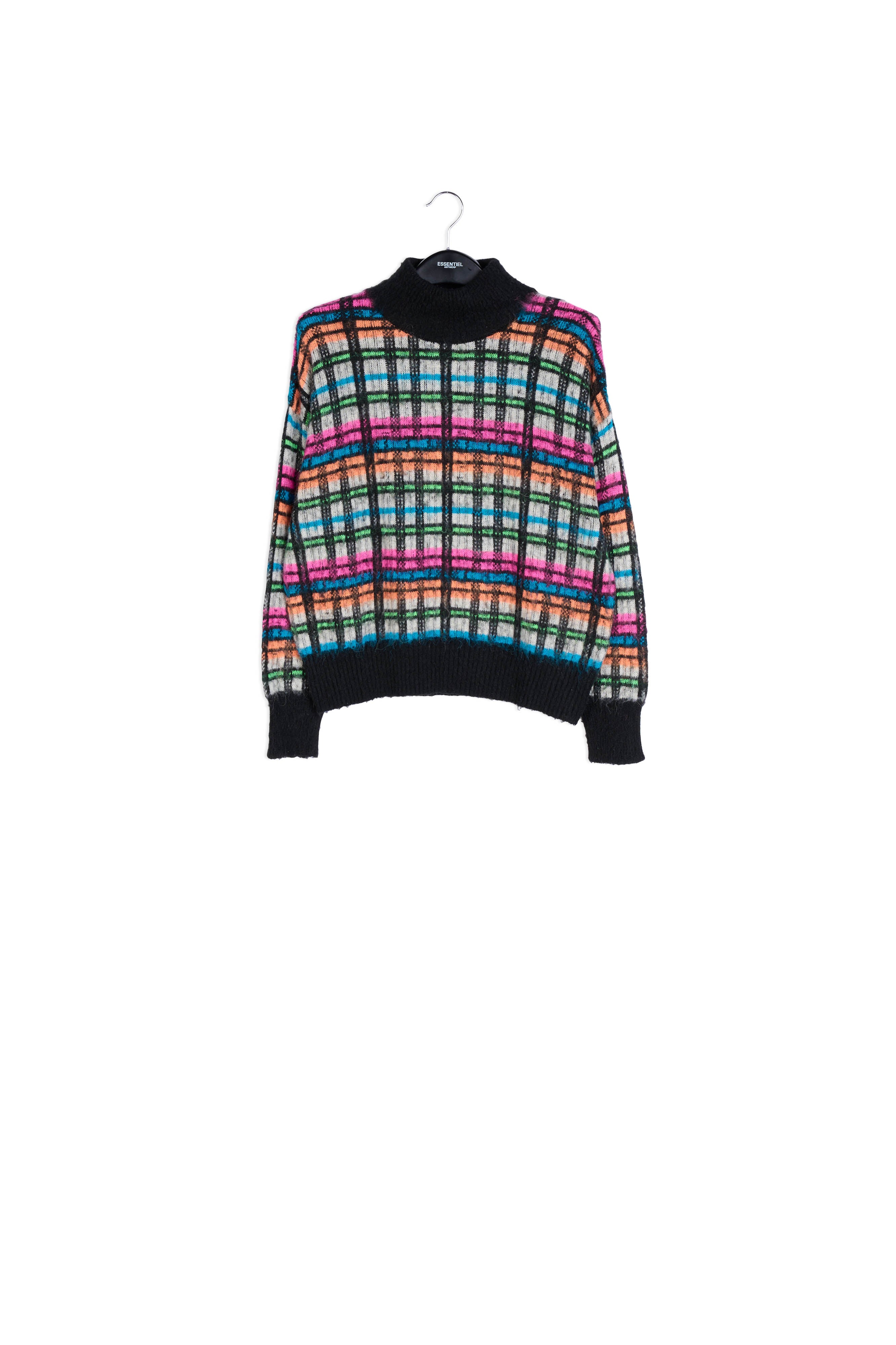 Black, white and fuschia brushed knitted sweater RE—SSENTIEL | Essentiel second hand