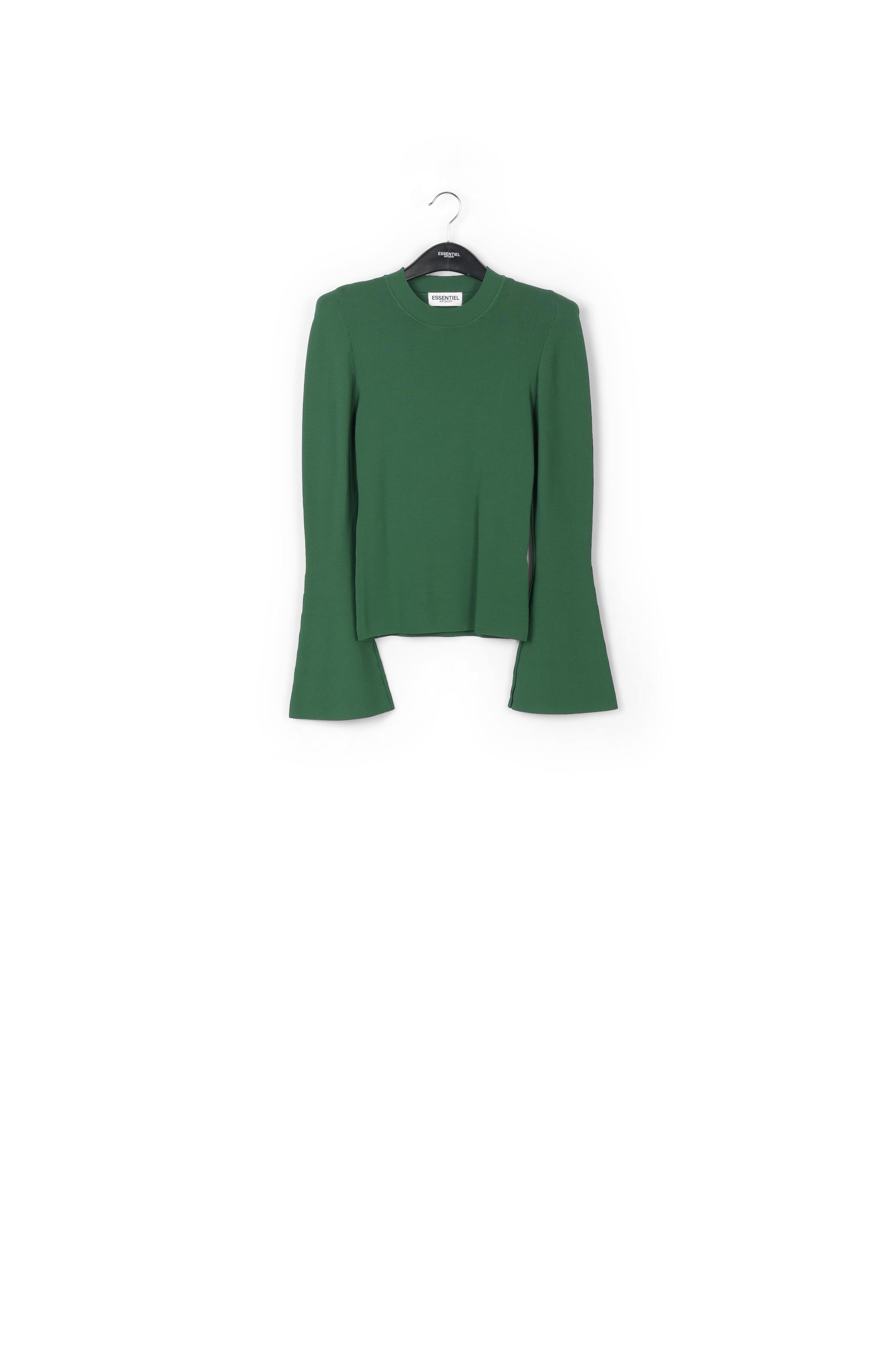 Pull ajusté en tricot vert foncé à manches trompettes RE—SSENTIEL | Essentiel second hand