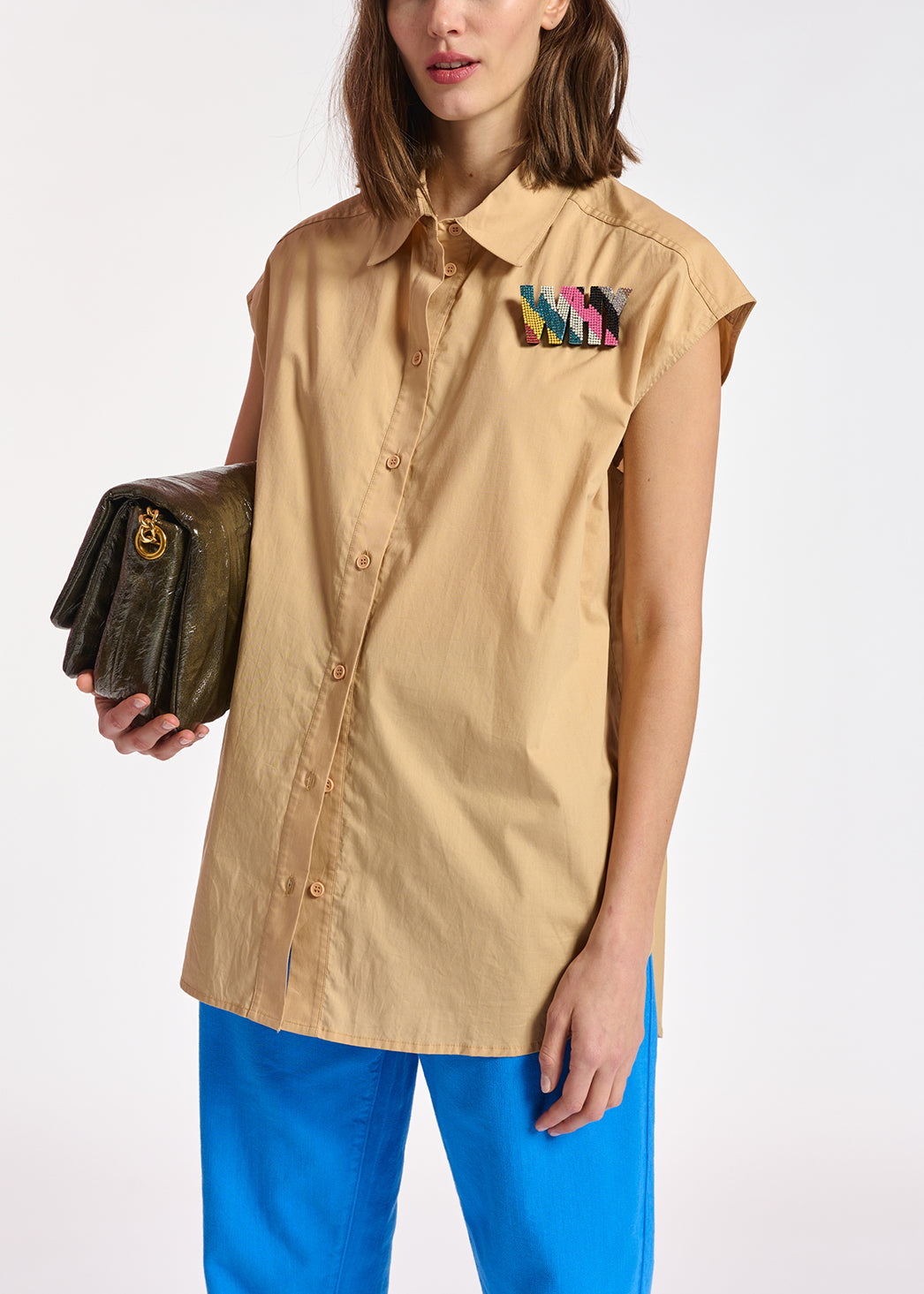 Beige sleeveless cotton shirt RE—SSENTIEL | Essentiel second hand