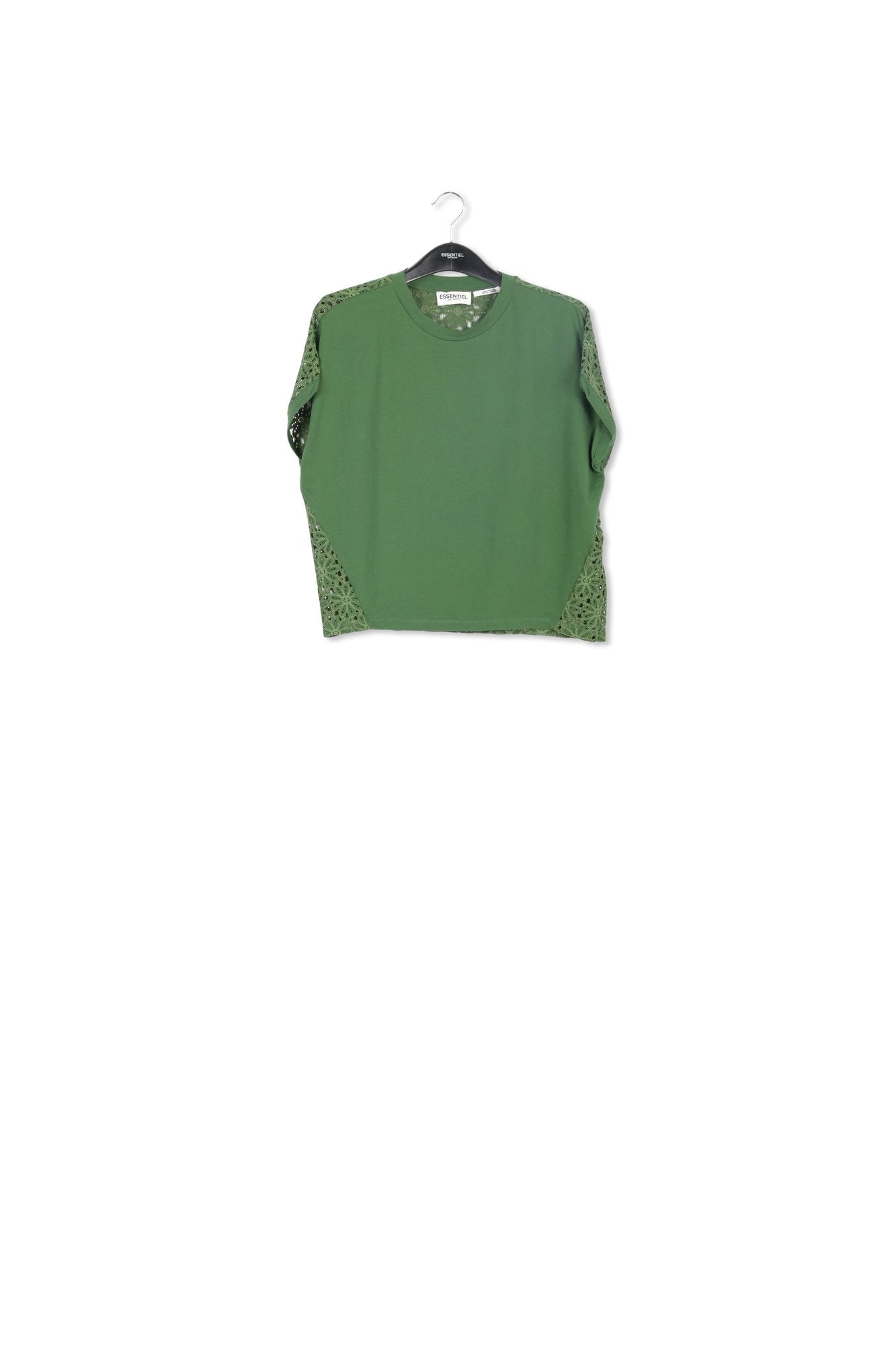 Dark green T-shirt with lace back panel RE—SSENTIEL | Essentiel second hand