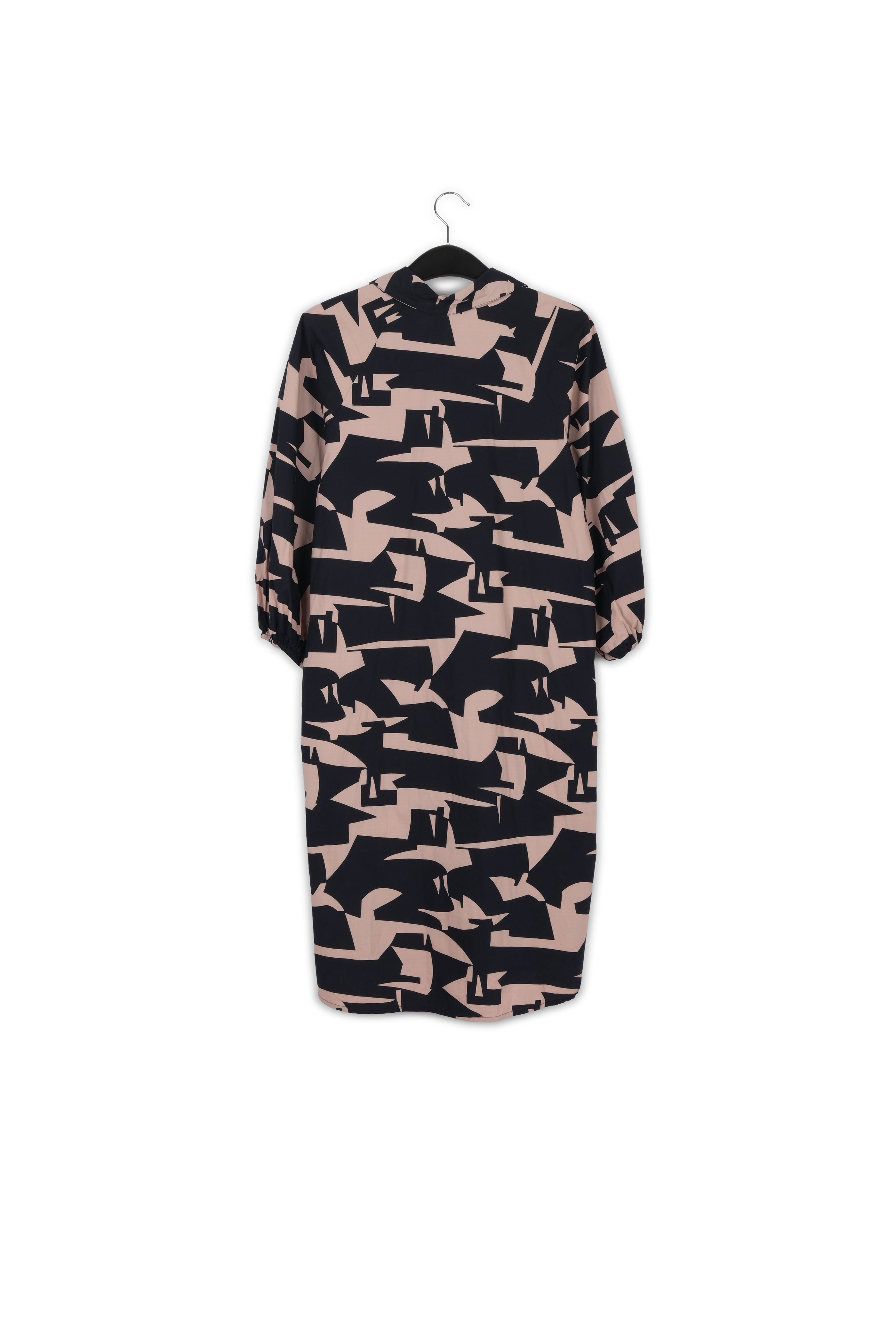Dark blue and beige abstract print shirt dress RE—SSENTIEL | Essentiel second hand