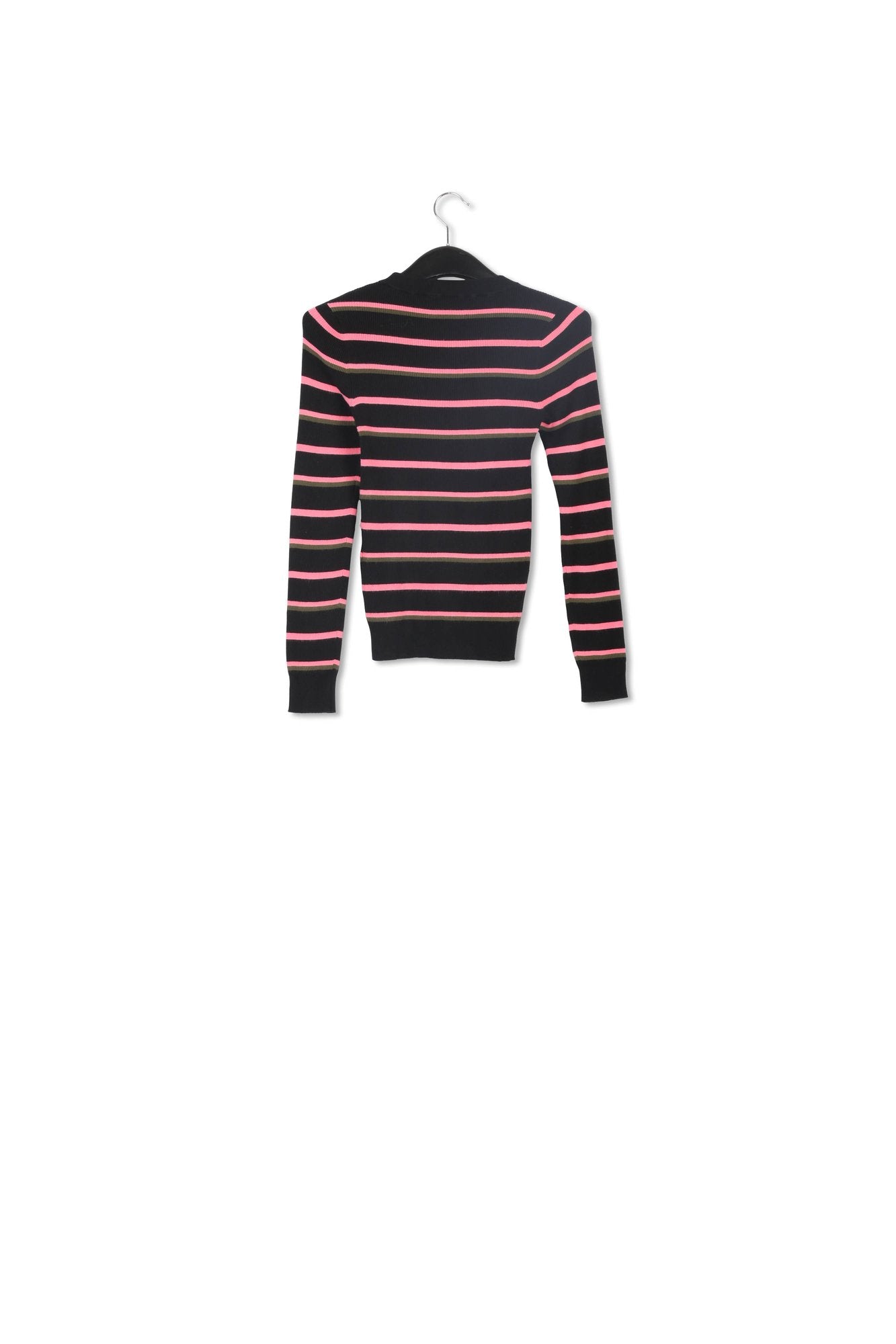 Zwart, fluoroze en kaki gestreepte trui RE—SSENTIEL | Essentiel second hand