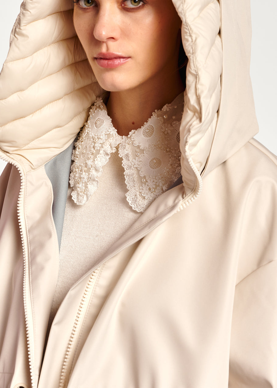 Cream oversized hooded raincoat RE—SSENTIEL | Essentiel second hand