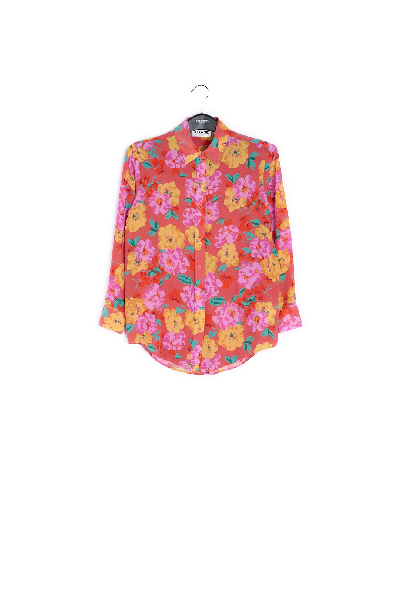 Coral floral-print silk shirt RE—SSENTIEL | Essentiel second hand