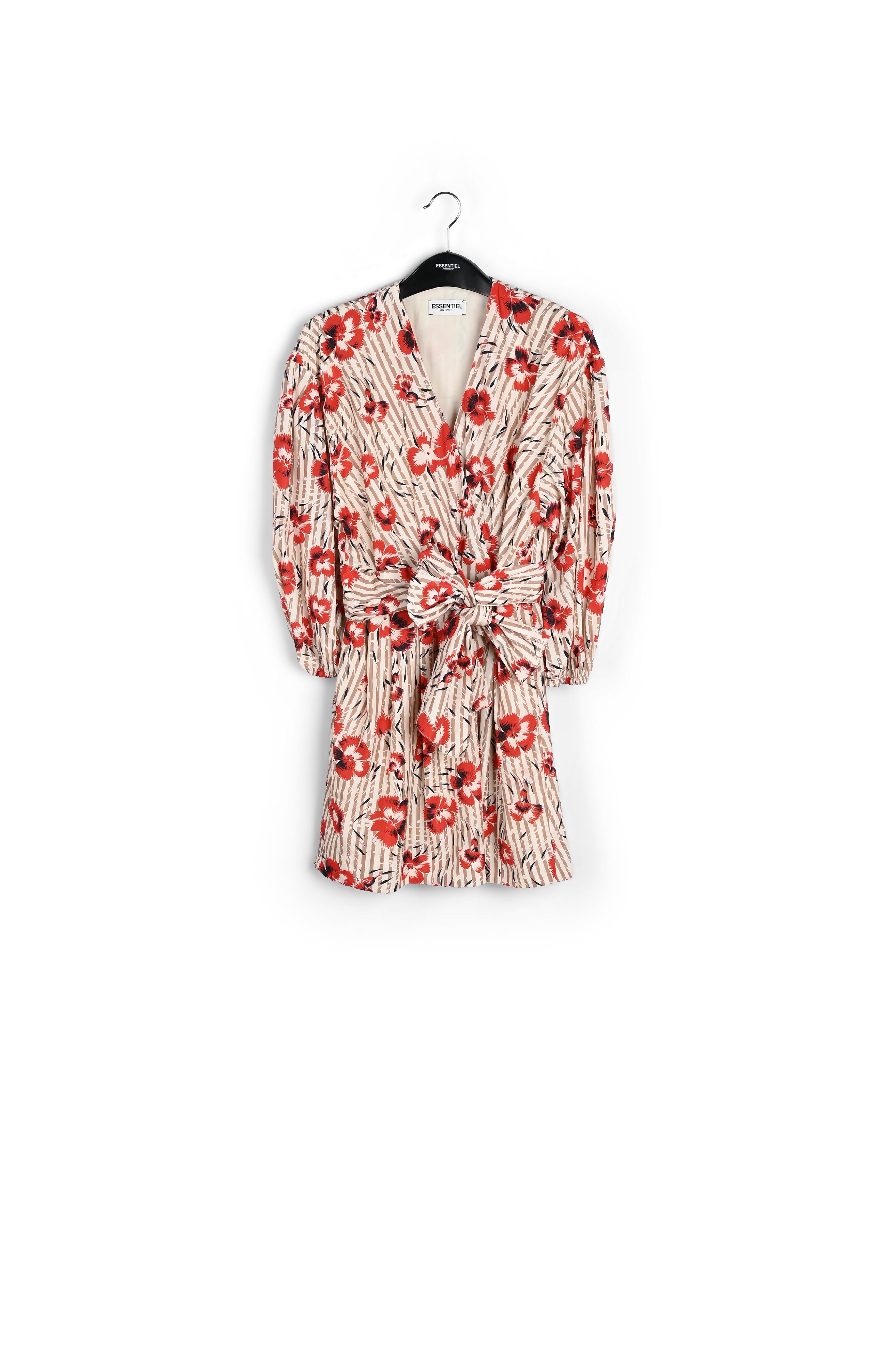 Red and brown floral print mini-length wrap dress RE—SSENTIEL | Essentiel second hand