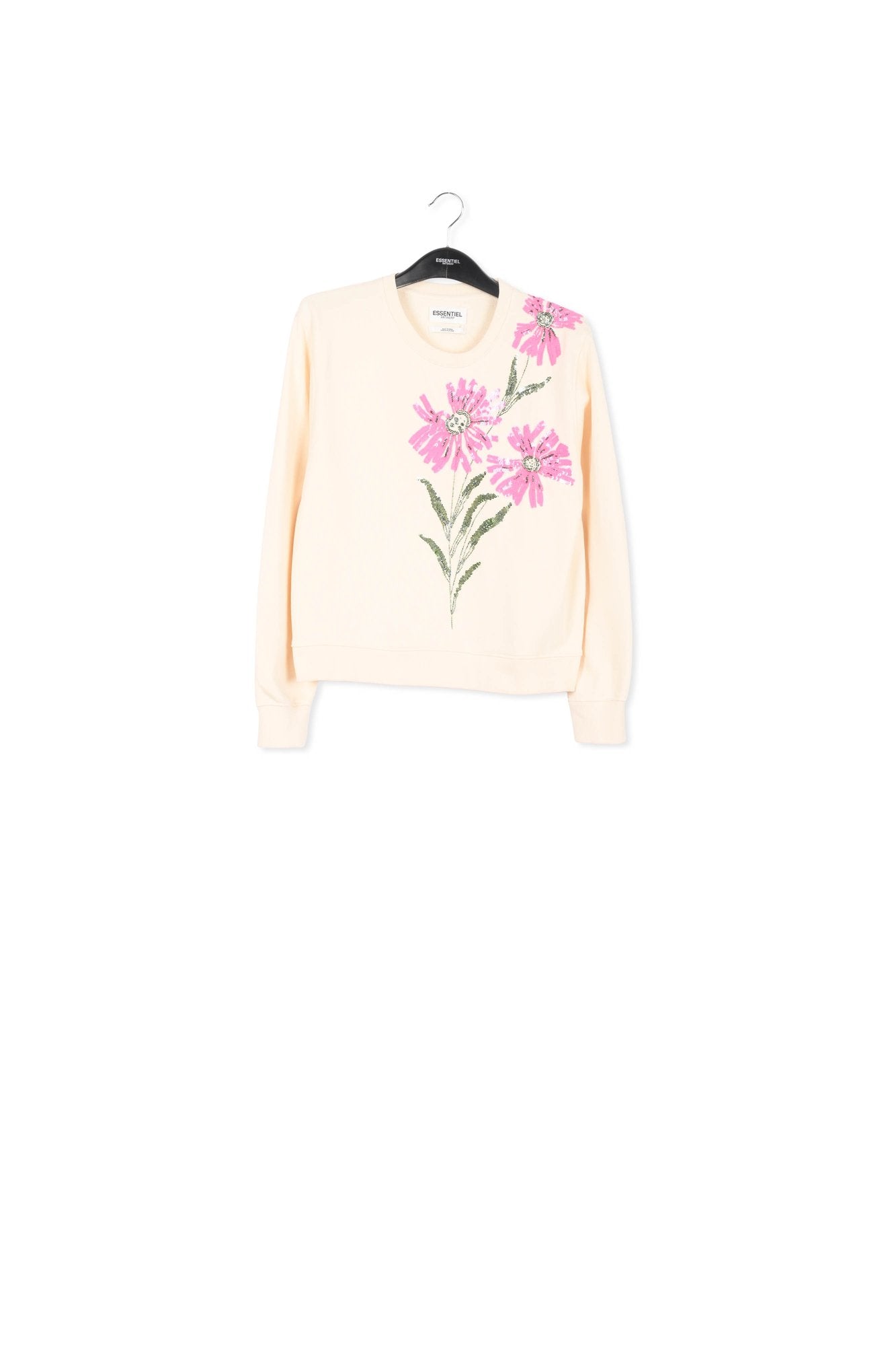 Ecru sweatshirt with floral sequin embroideries RE—SSENTIEL | Essentiel second hand