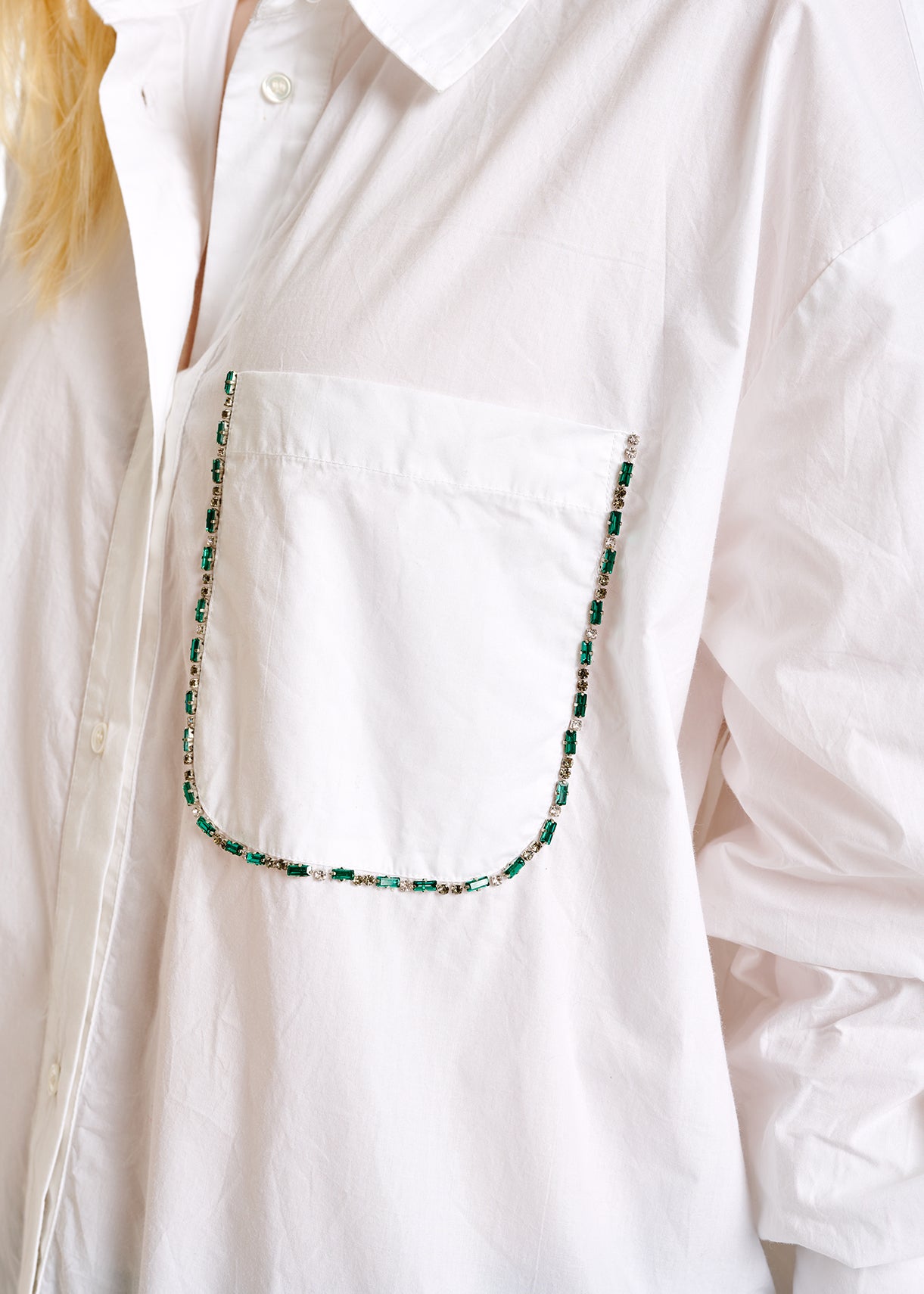 White poplin-cotton shirt with rhinestone-embellishment RE—SSENTIEL | Essentiel second hand