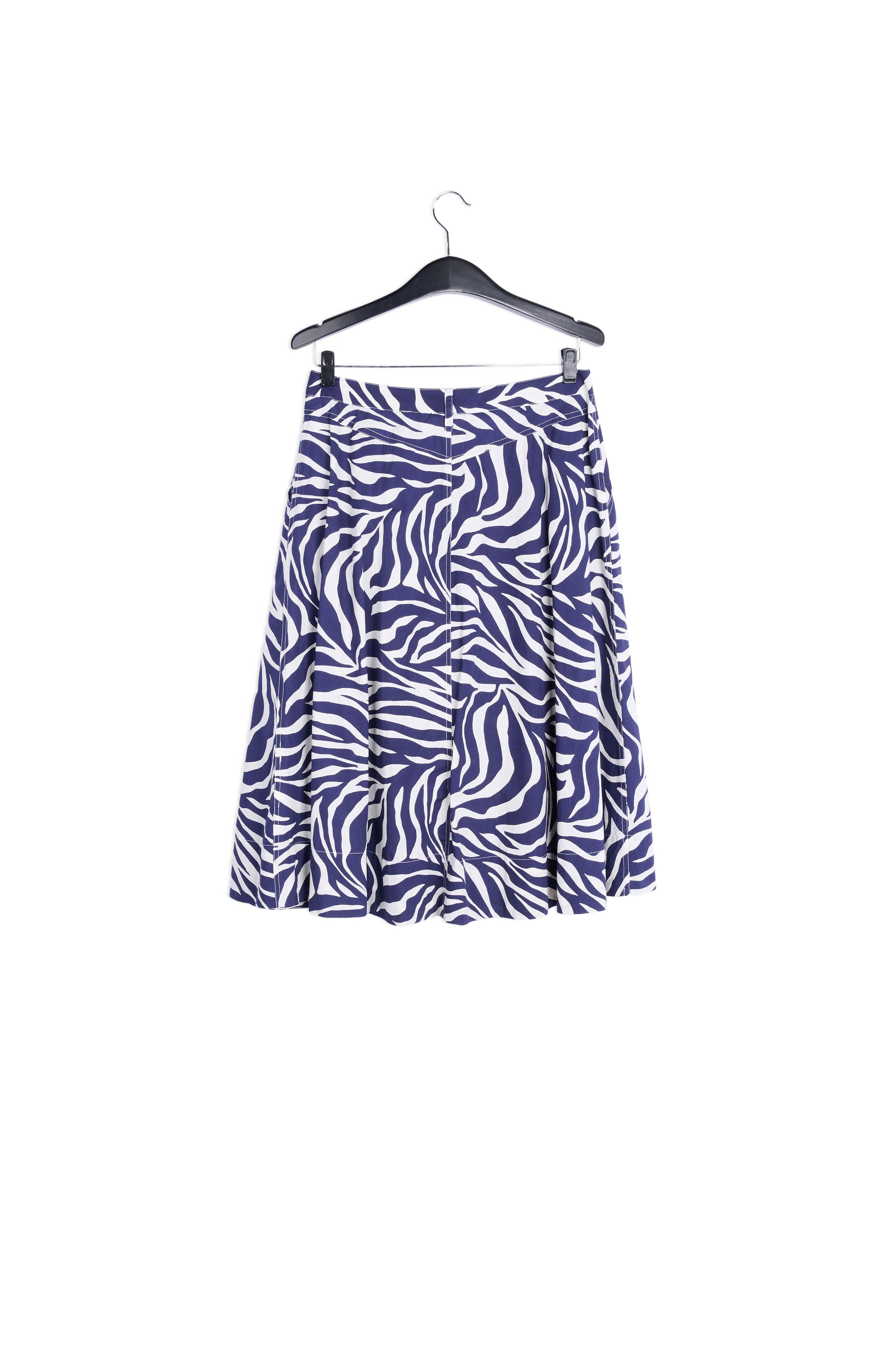 Off-white and navy blue zebra-print cotton midi skirt RE—SSENTIEL | Essentiel second hand