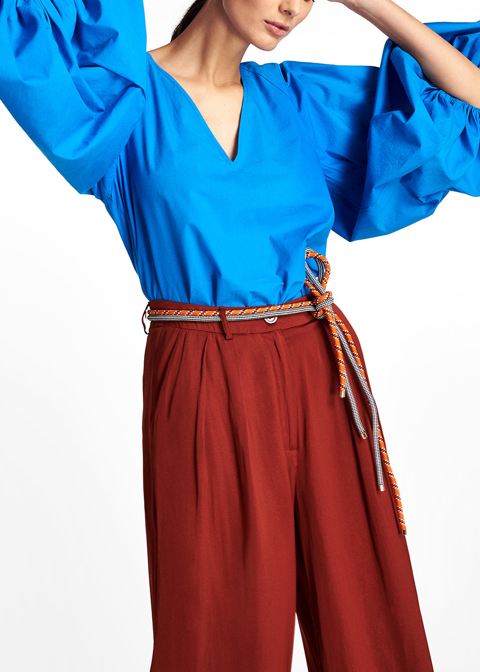 Blue V-neck top with puffed sleeves RE—SSENTIEL | Essentiel second hand