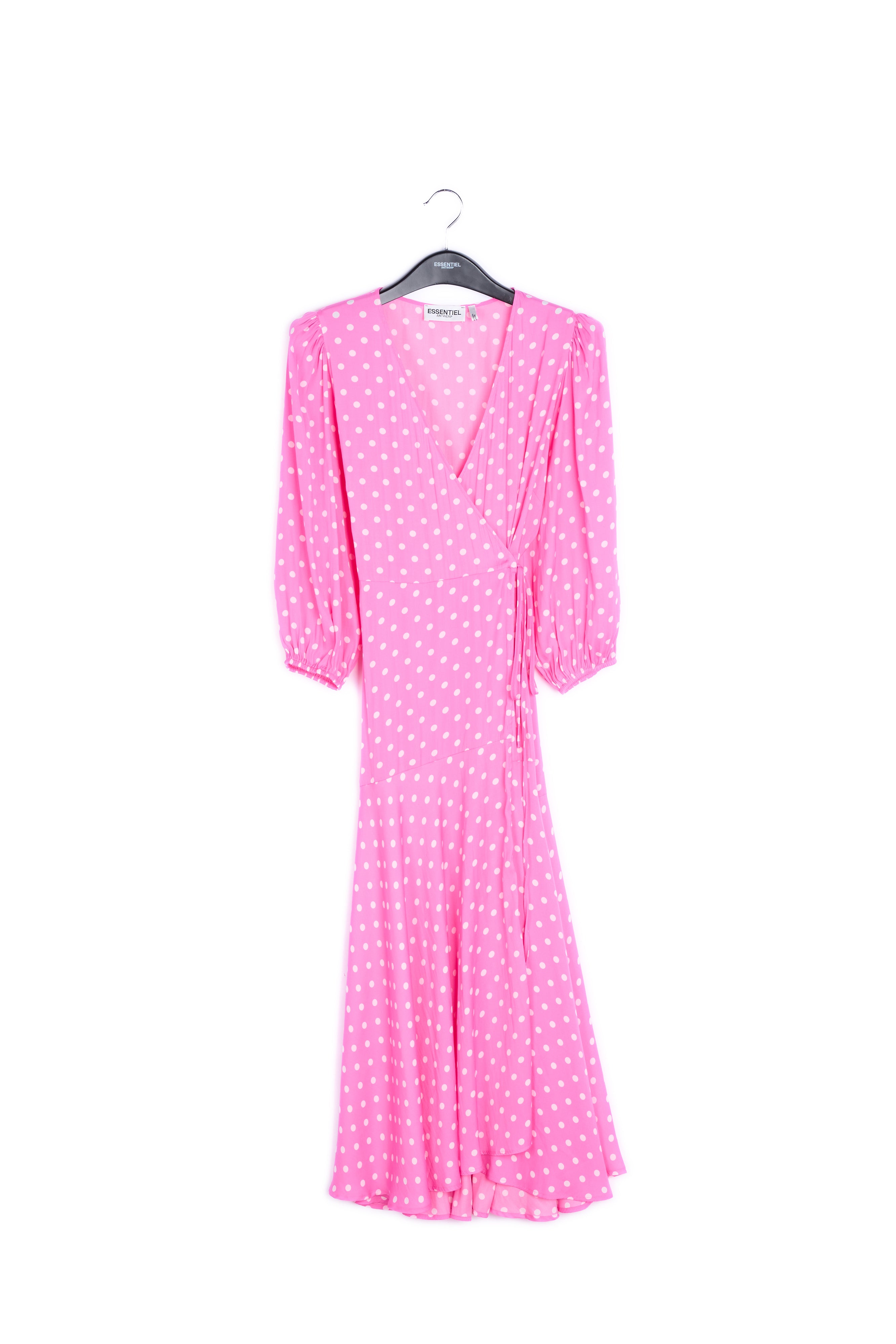 Neon pink polka dot wrap maxi dress RE—SSENTIEL | Essentiel second hand