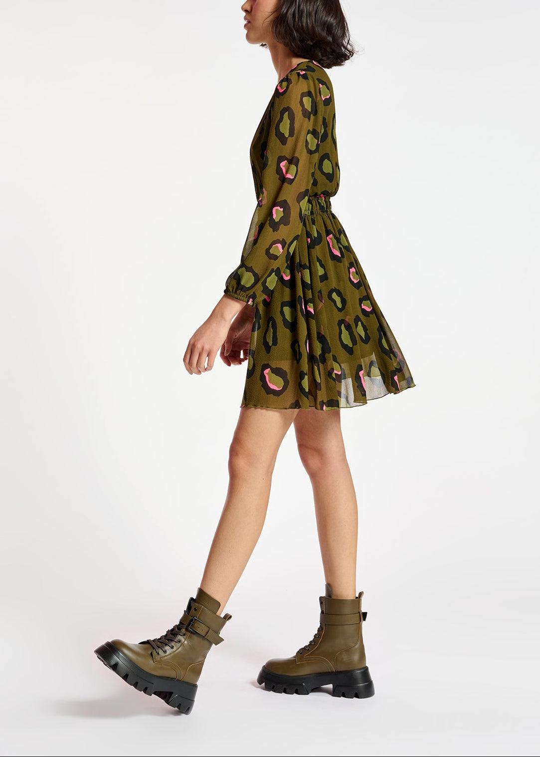 Mini-robe kaki à  imprimé léopard RE—SSENTIEL | Essentiel second hand