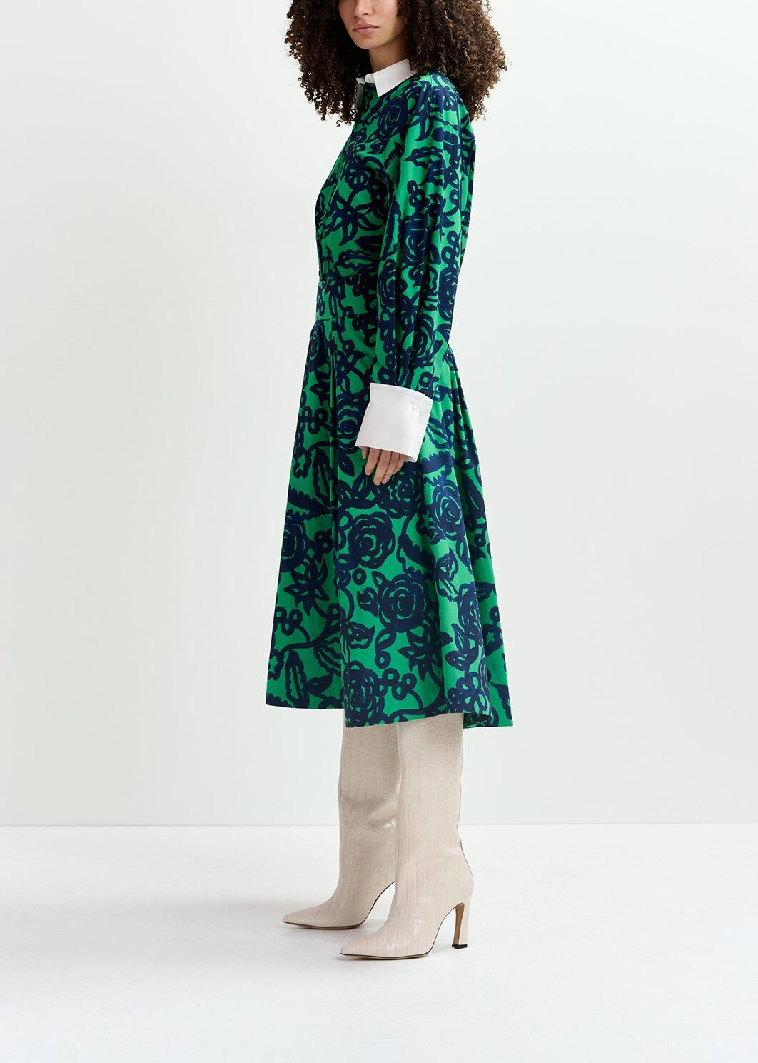 Groene en donkerblauwe midi-plissérok met bloemprint RE—SSENTIEL | Essentiel second hand