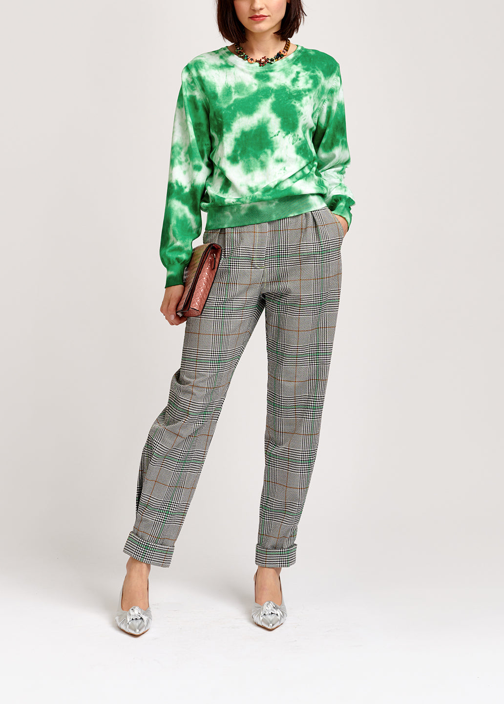Off-white plaid high-rise pants RE—SSENTIEL | Essentiel second hand