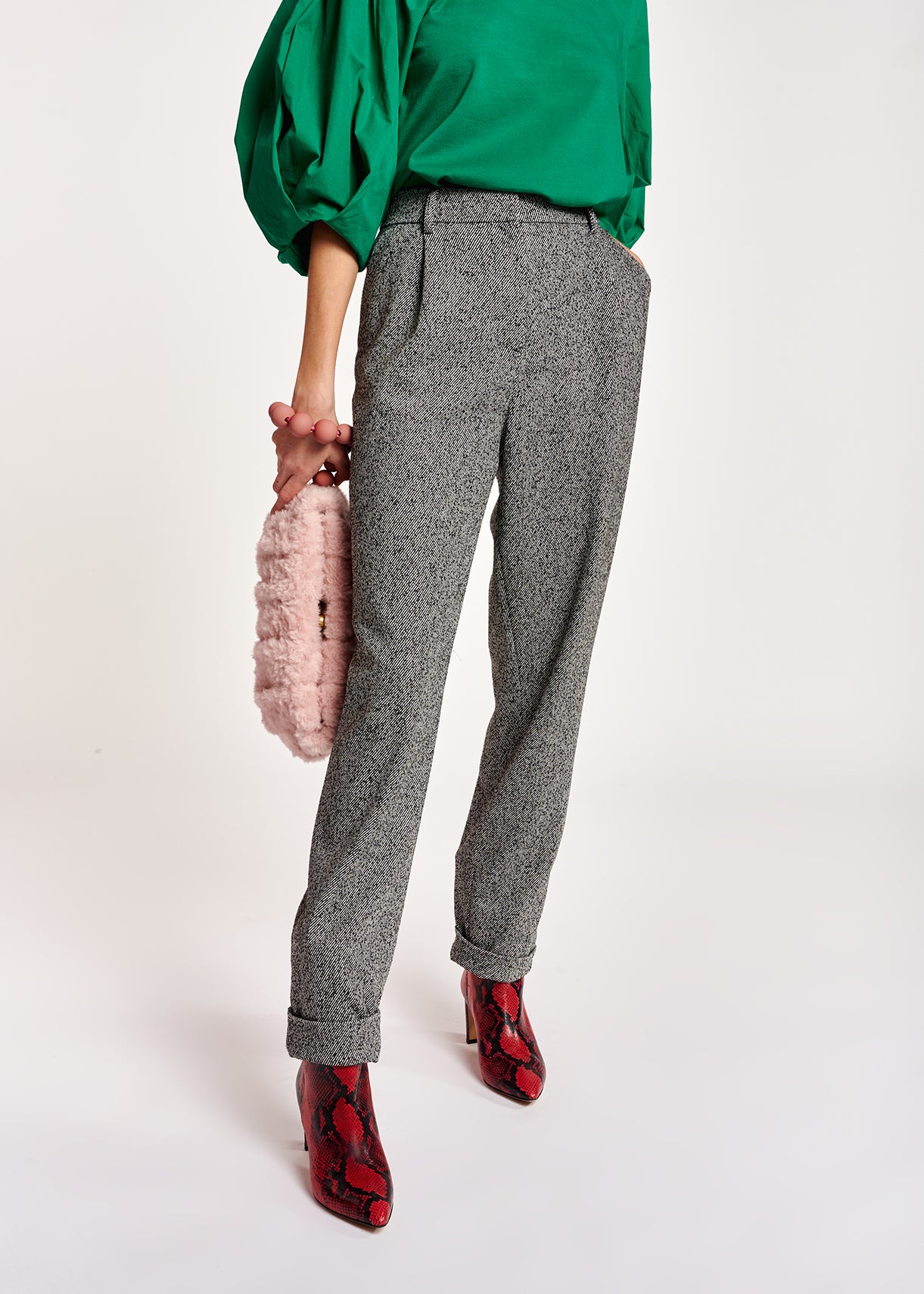 Grey mélange carrot-shaped pants RE—SSENTIEL | Essentiel second hand