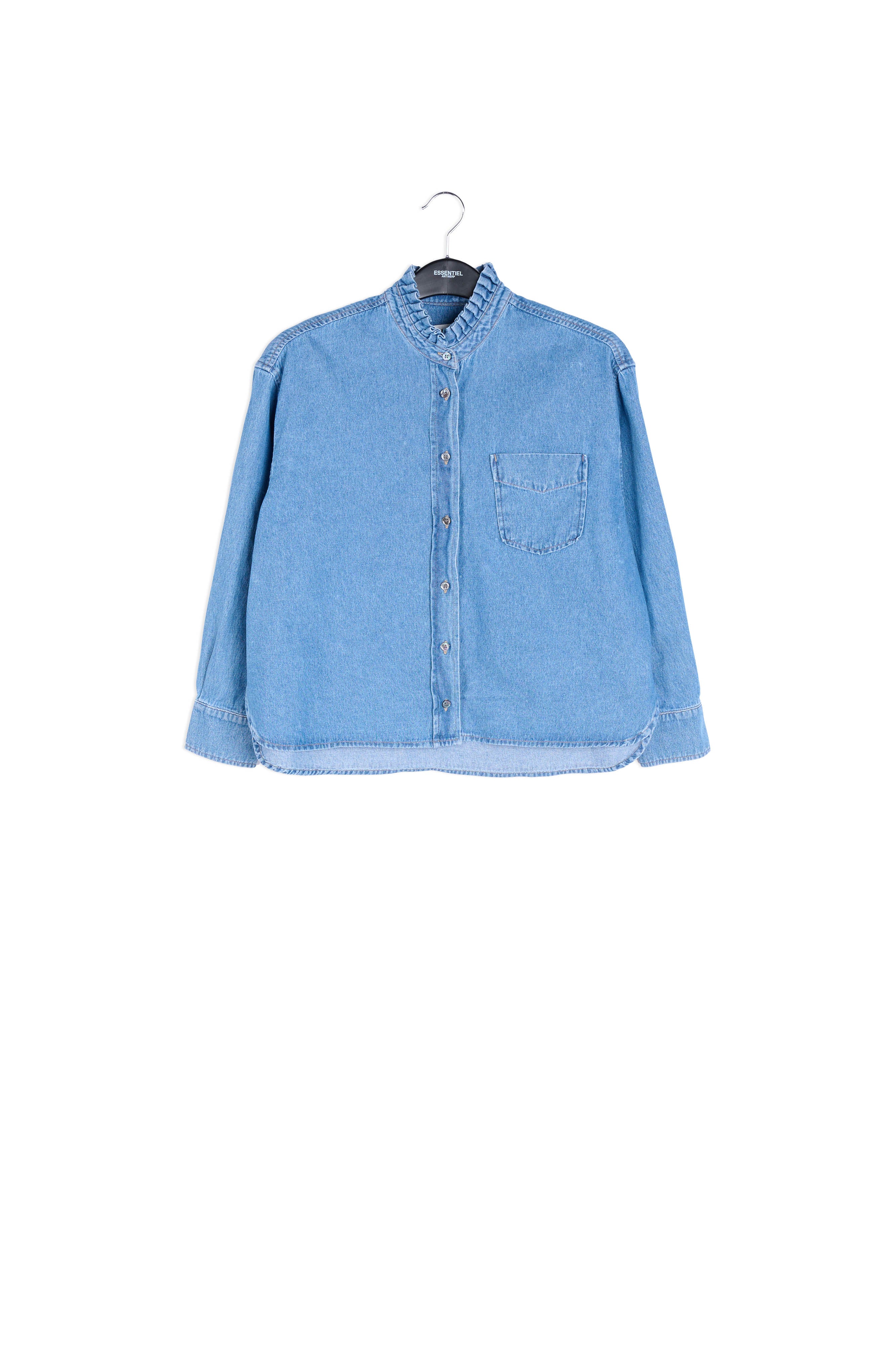 Blue denim shirt with frilled collar RE—SSENTIEL | Essentiel second hand