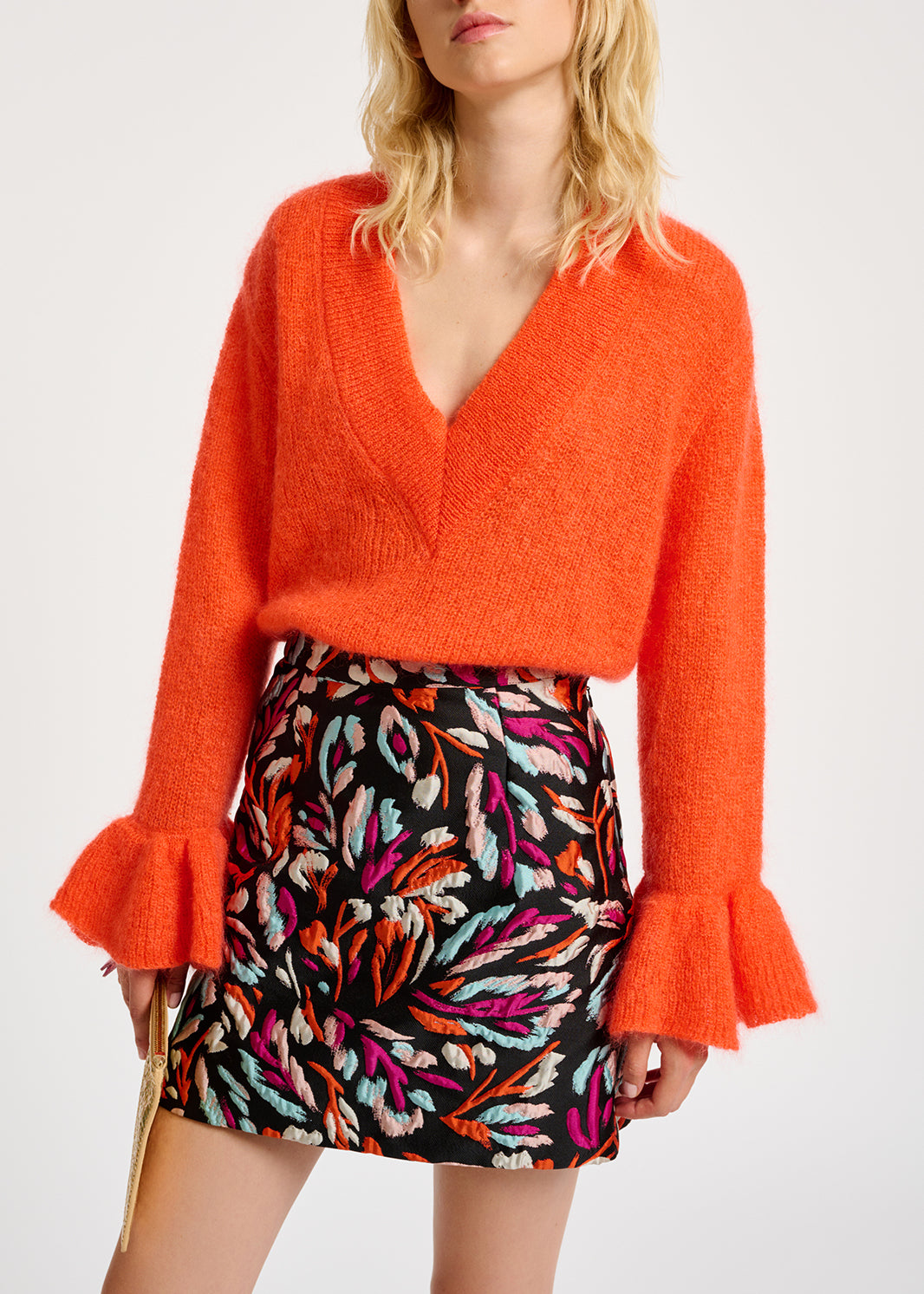 Orange V-neck mohair-blend sweater RE—SSENTIEL | Essentiel second hand