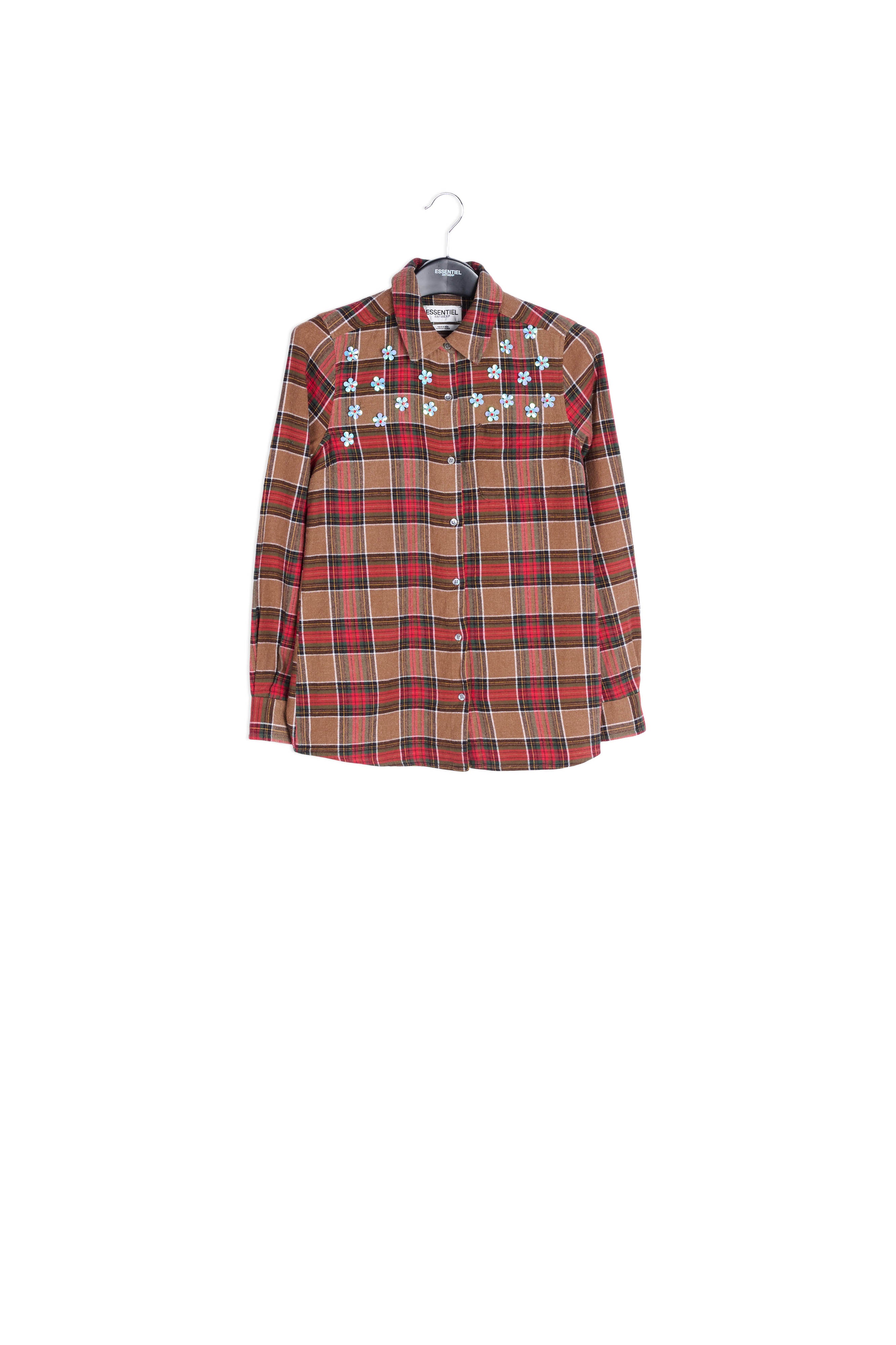 Red flannel shirt with embroidered flowers RE—SSENTIEL | Essentiel second hand