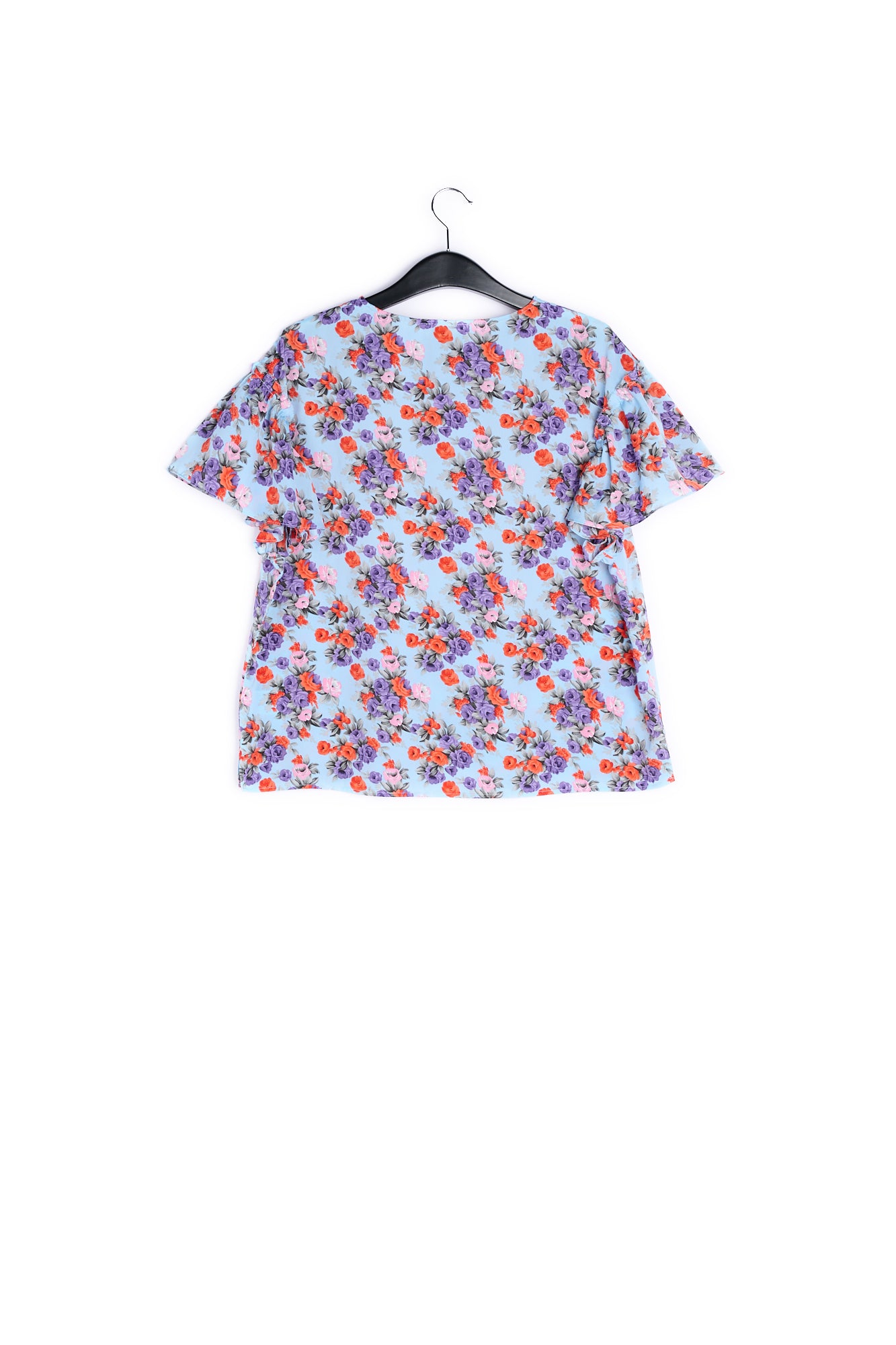 Light blue floral ruffle-sleeved top RE—SSENTIEL | Essentiel second hand