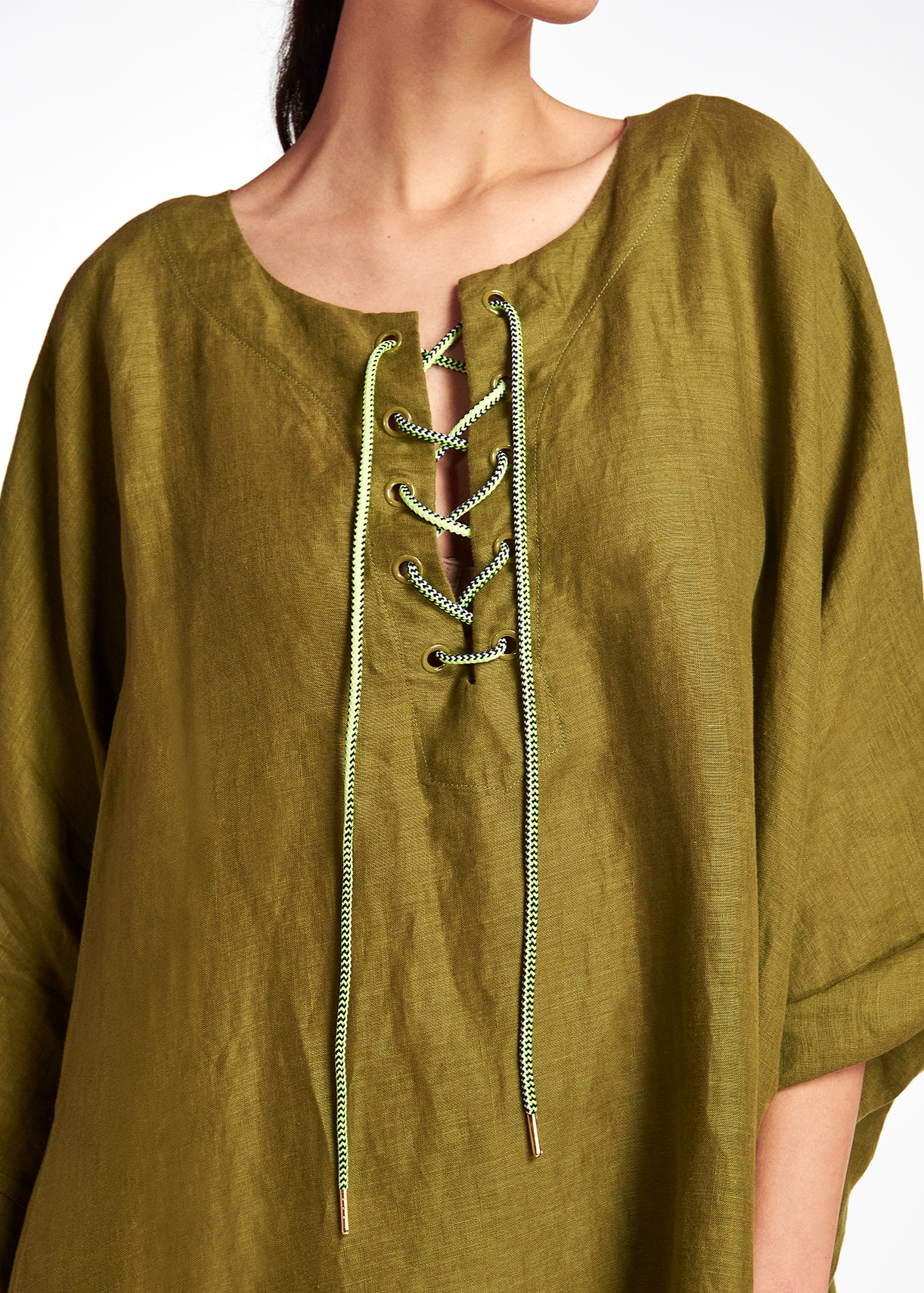 Oversized khaki green linen dress RE—SSENTIEL | Essentiel second hand