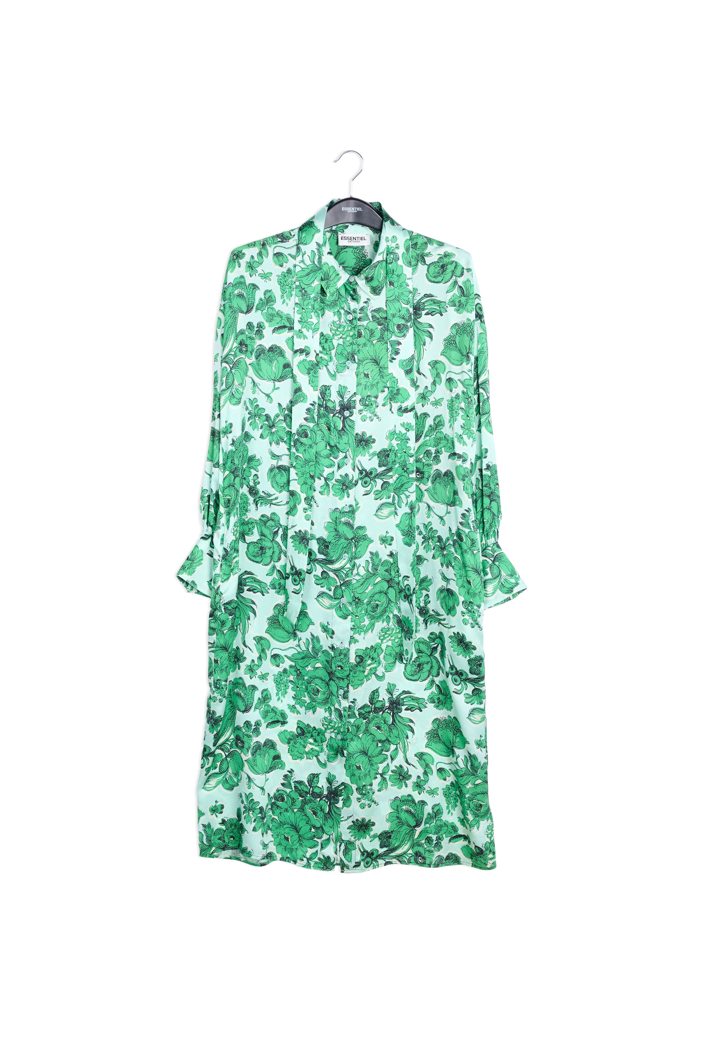 Light blue and green floral silk shirt dress RE—SSENTIEL | Essentiel second hand