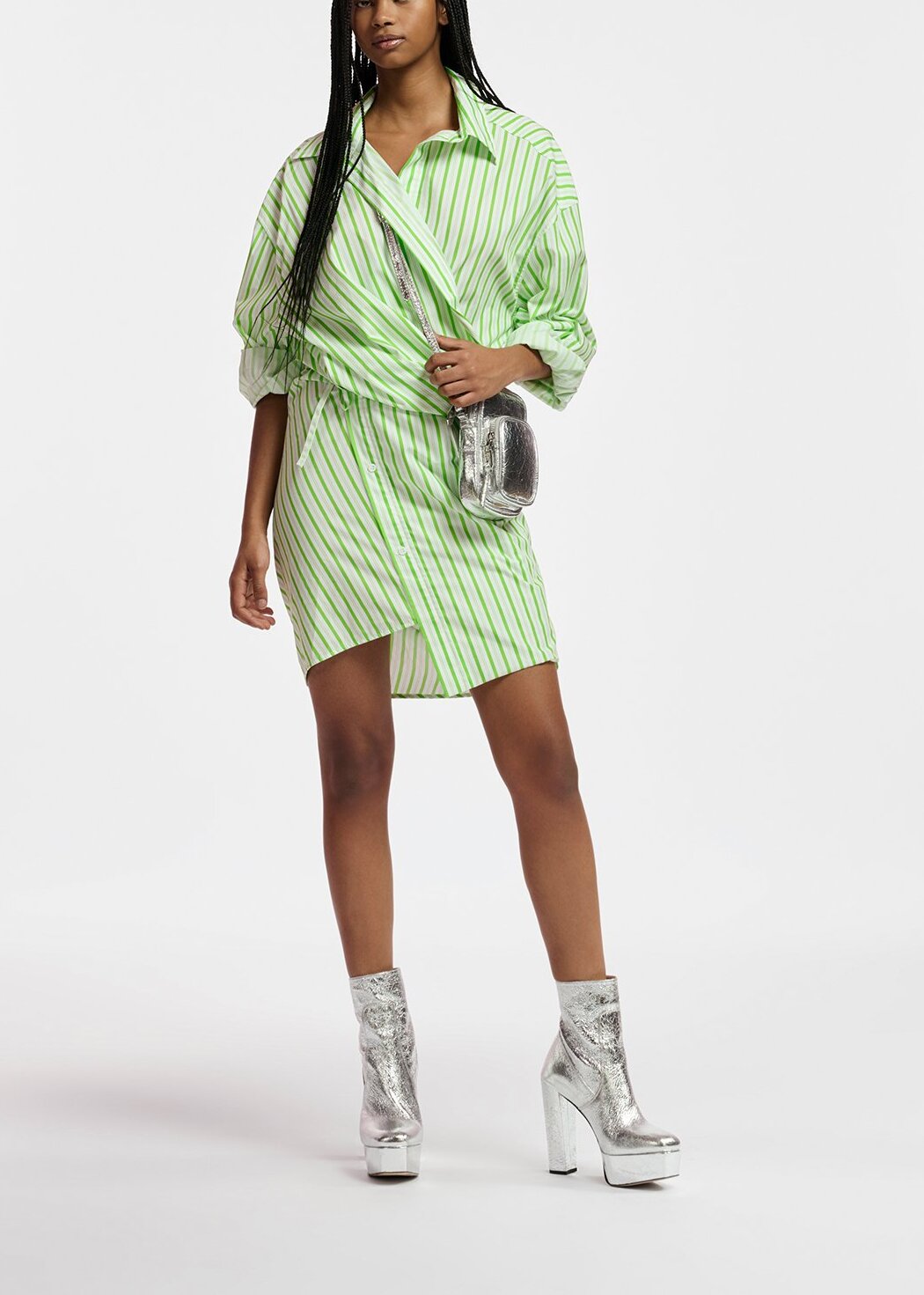 White and green striped cotton mini dress RE—SSENTIEL | Essentiel second hand