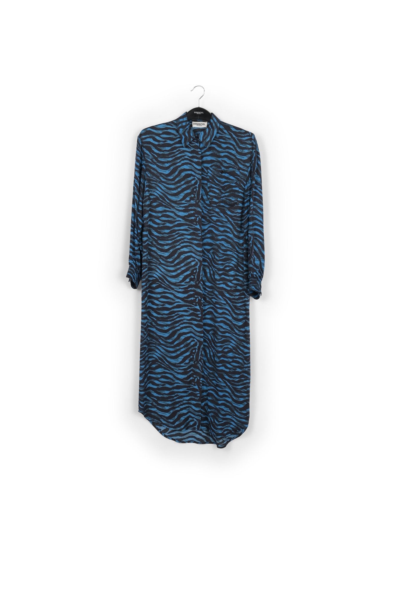 Black and blue zebra print midi shirt dress RE—SSENTIEL | Essentiel second hand