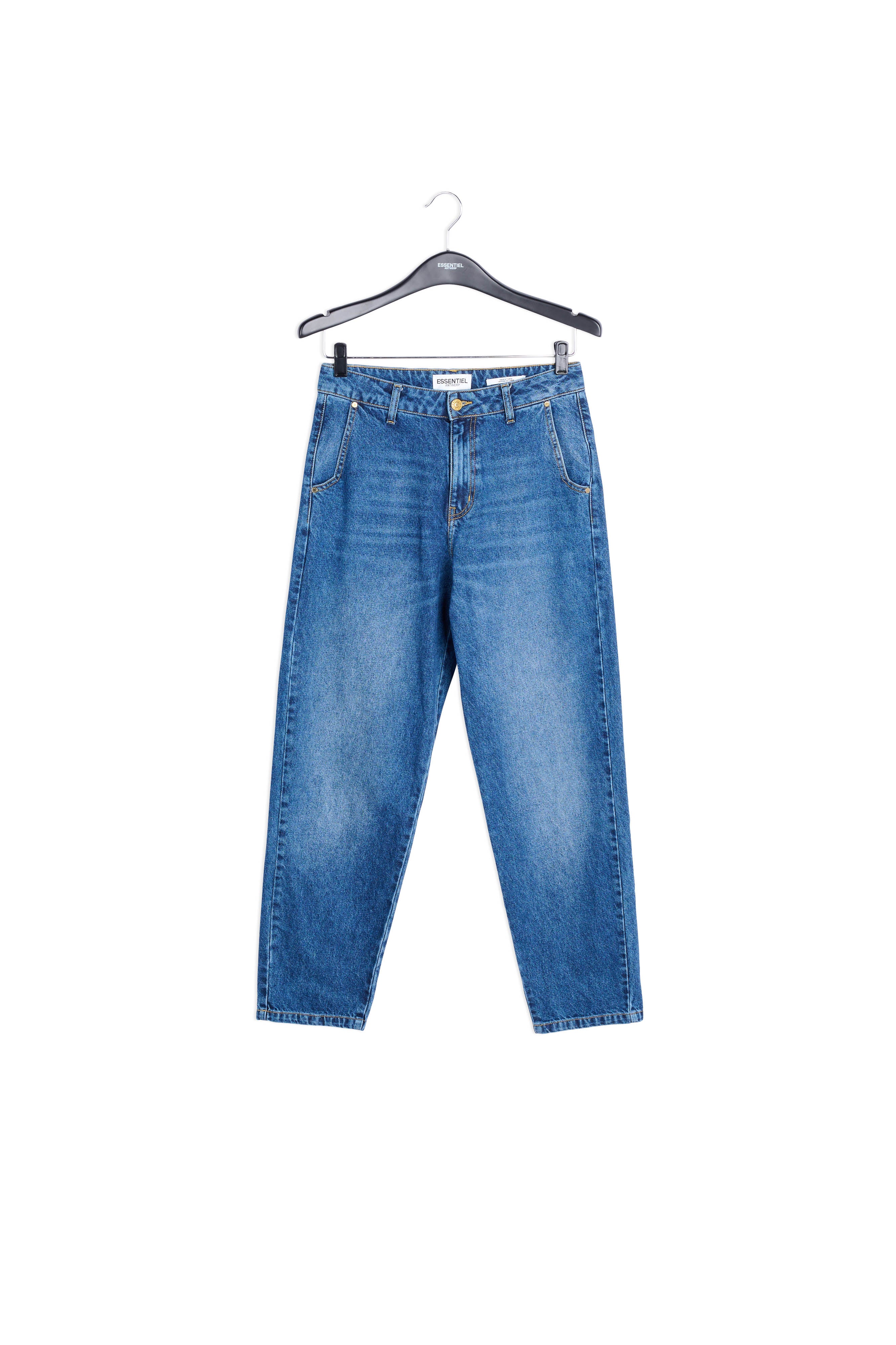 Jean boyfriend court taille haute en coton bleu marine RE—SSENTIEL | Essentiel second hand
