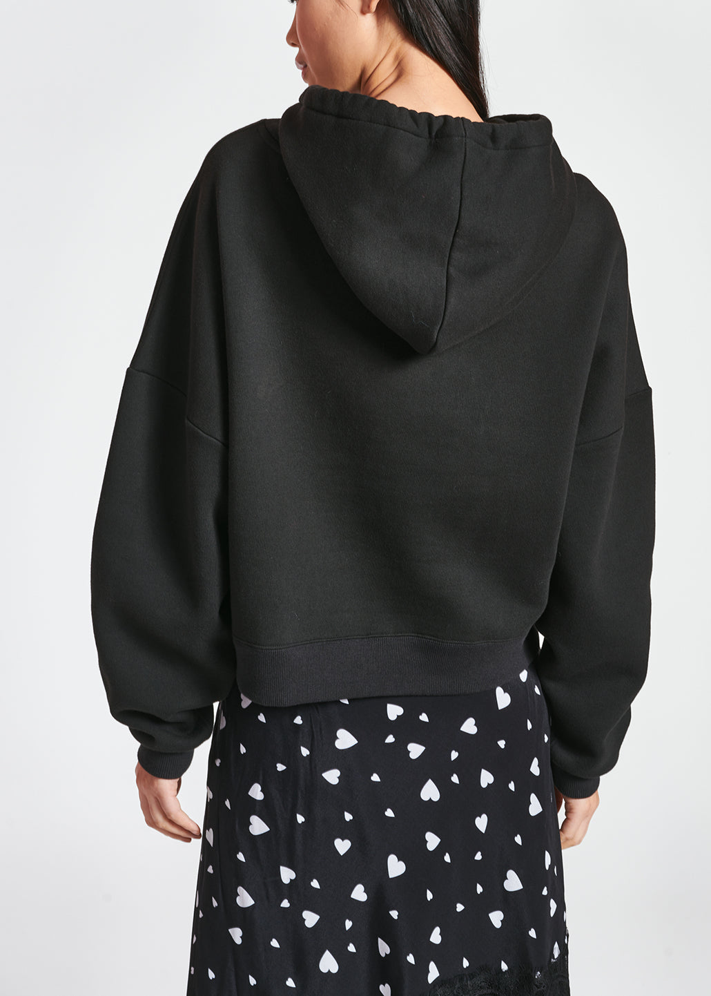 Black organic cotton hoodie with print detail RE—SSENTIEL | Essentiel second hand